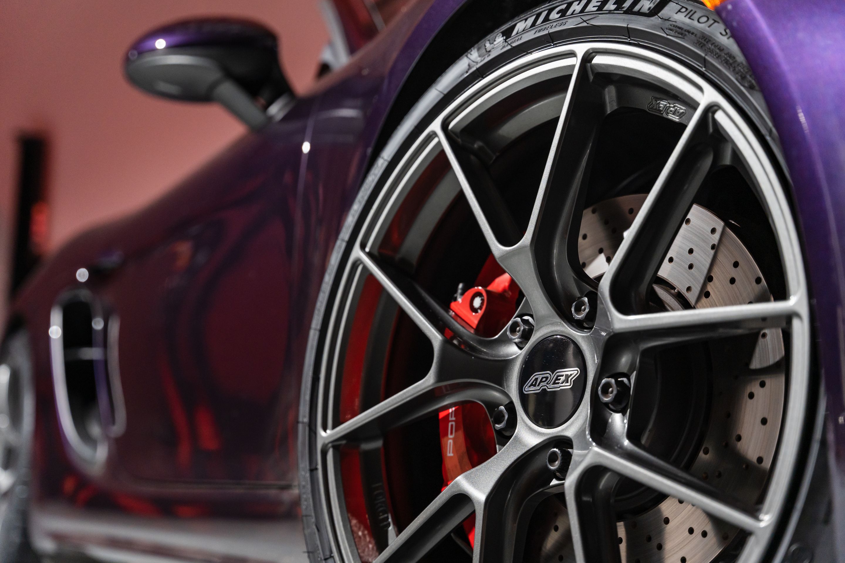 Purple Porsche 718 Boxster GTS 4.0L with 20" VS-5RS Apex wheels in Anthracite