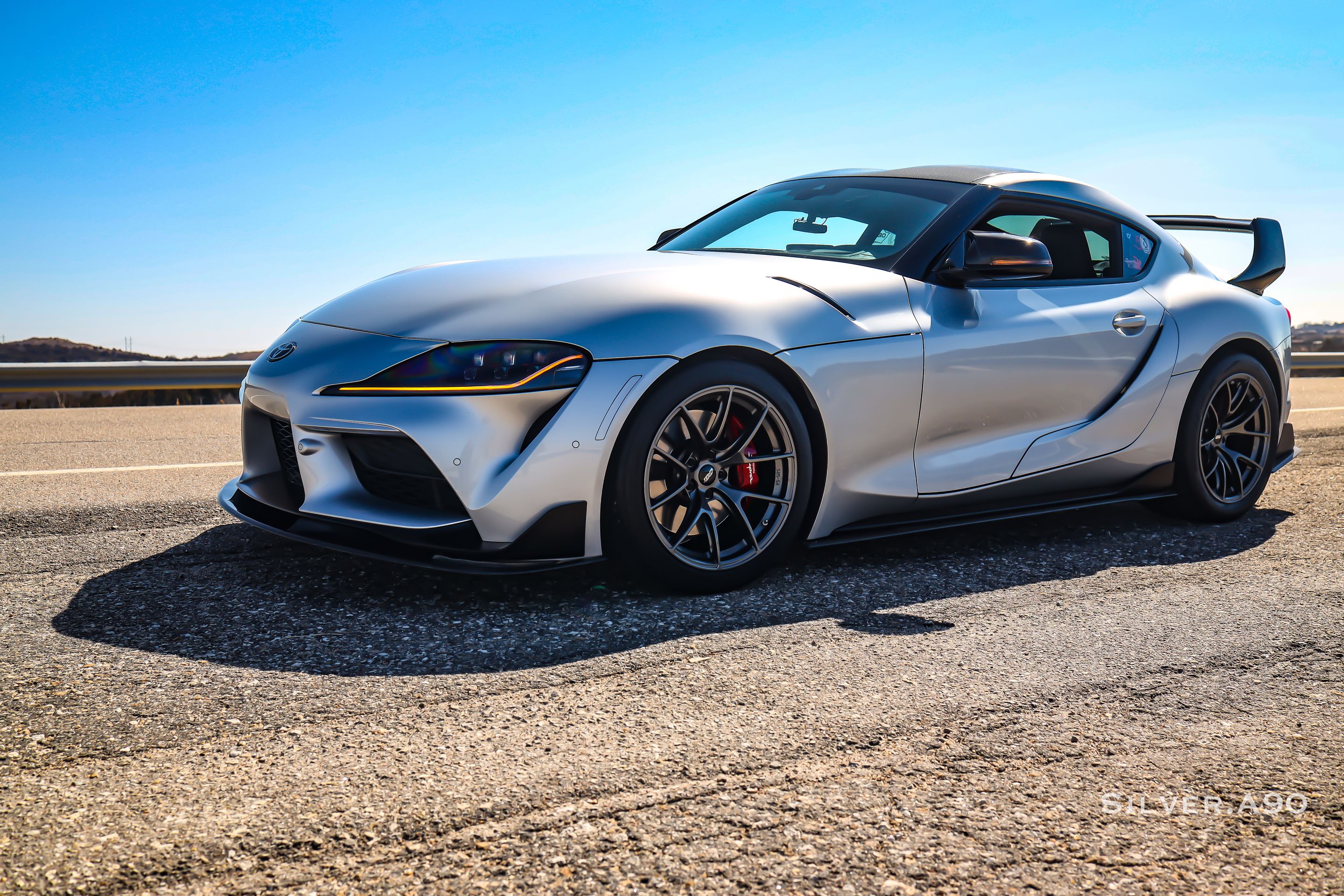 Silver Toyota GR Supra with 18" VS-5RS Apex wheels in Anthracite
