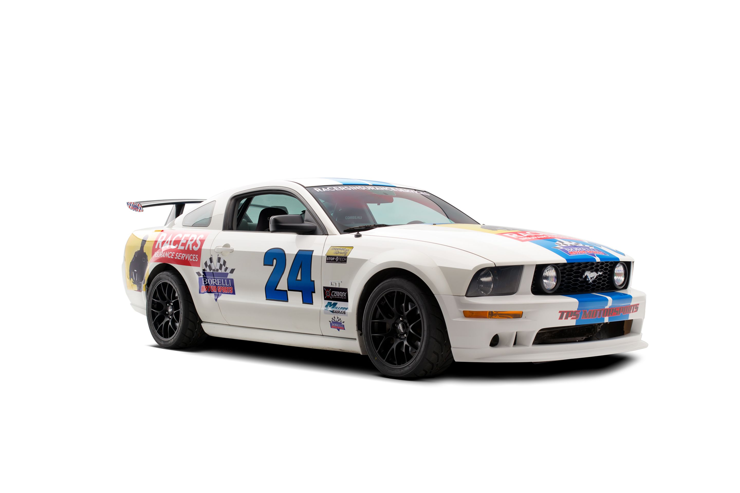 White Ford S197 Mustang GT with 18" EC-7 Apex wheels in Satin Black