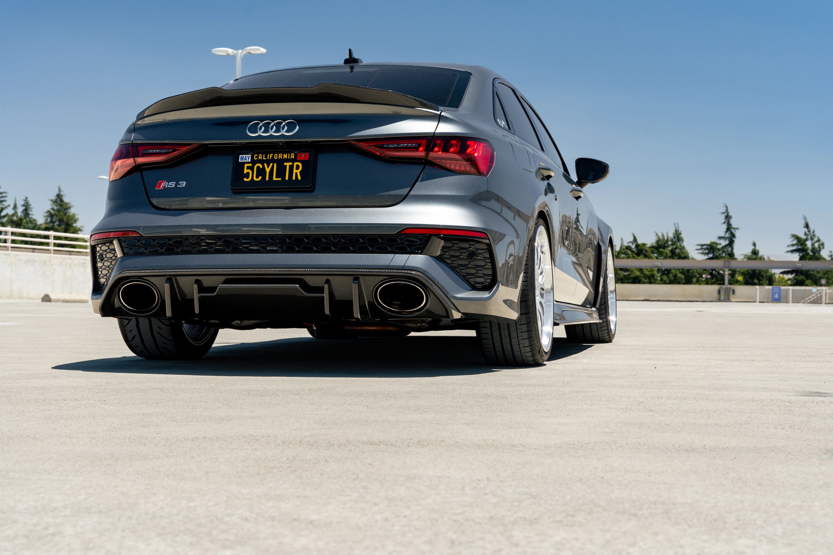 Grey Audi 8Y RS 3 with 19" ML-10RT Apex wheels in Machined Lip Race Silver