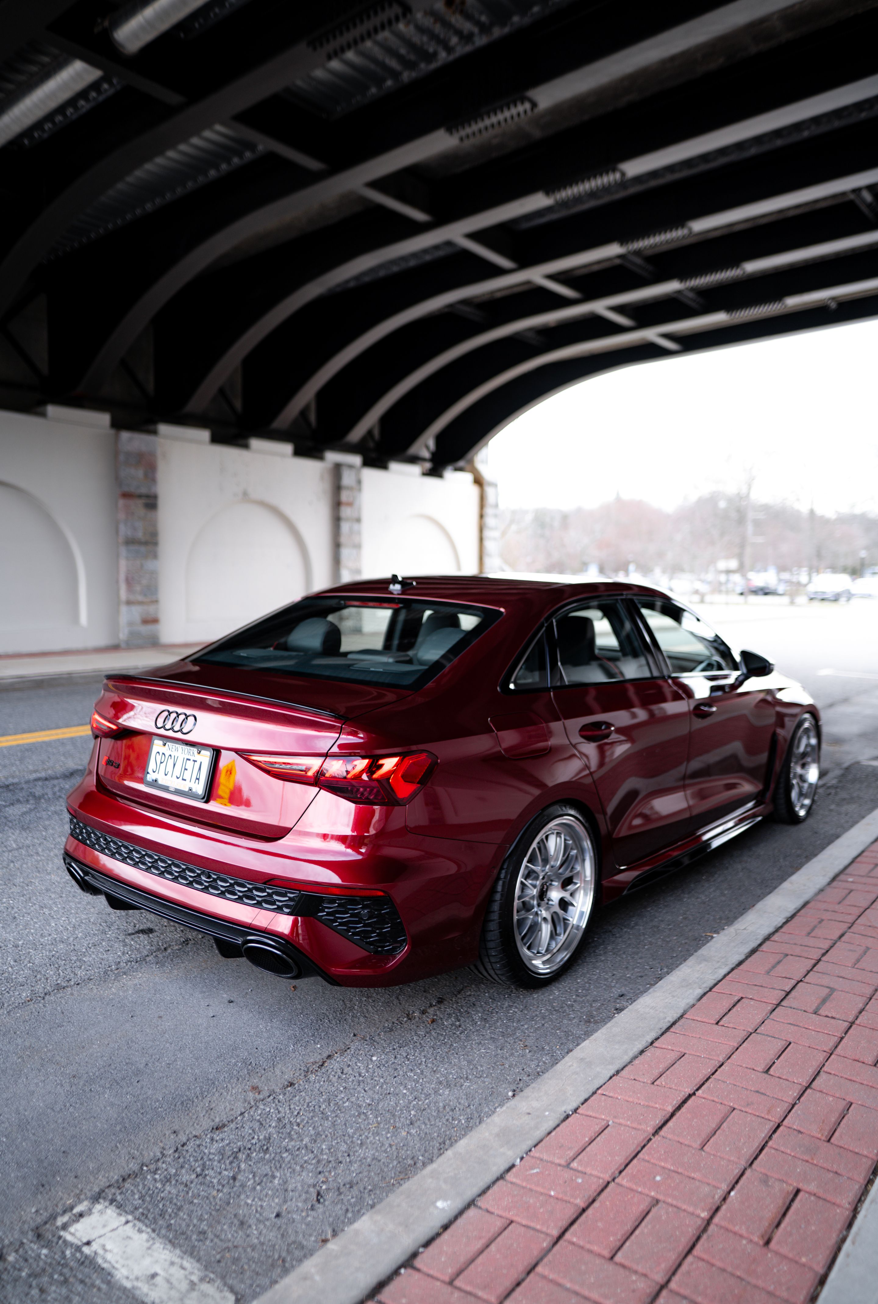 Red Audi 8Y RS 3 with 19" ML-10RT Apex wheels in Machined Lip Brushed Clear