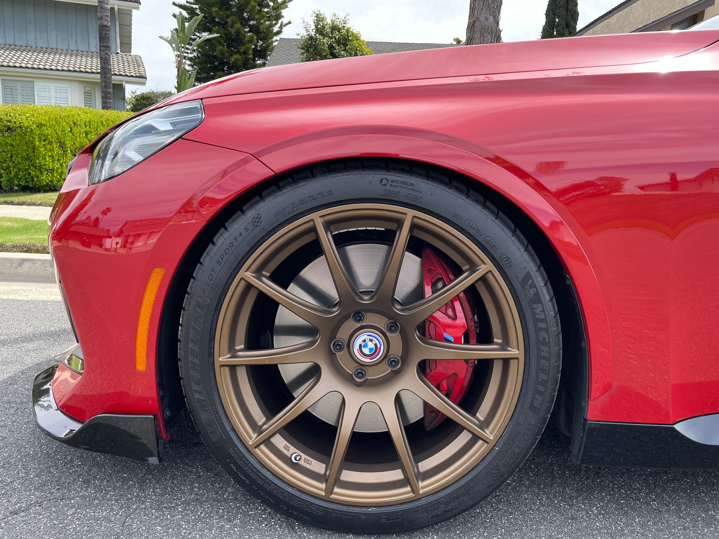 Red BMW G42 2 Series with 19" SM-10 Apex wheels in Satin Bronze