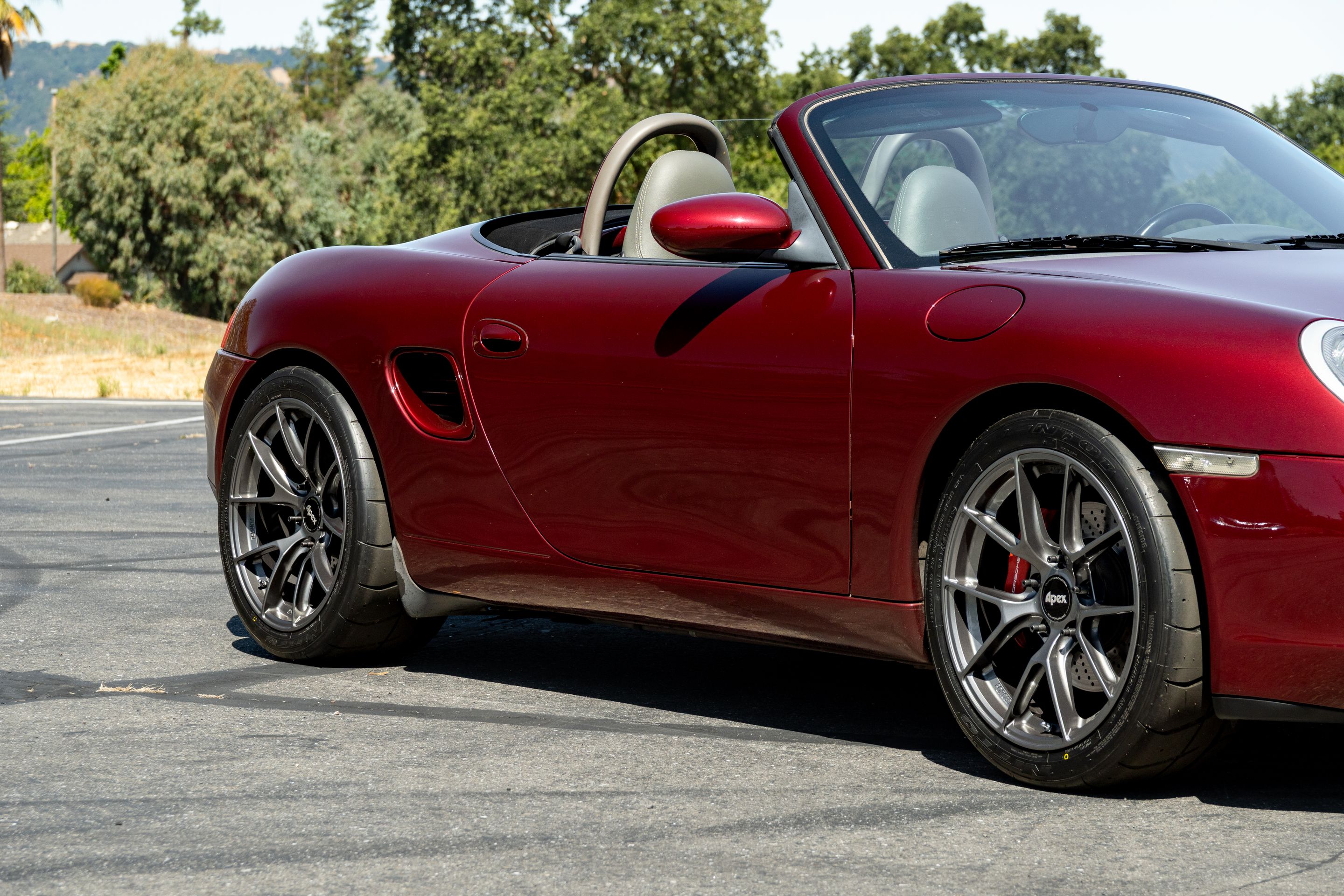 Red Porsche 986 Boxster with 18" VS-5RS Apex wheels in Anthracite