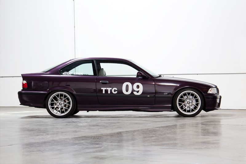 Purple BMW E36 M3 with 18" EC-7 Apex wheels in Race Silver