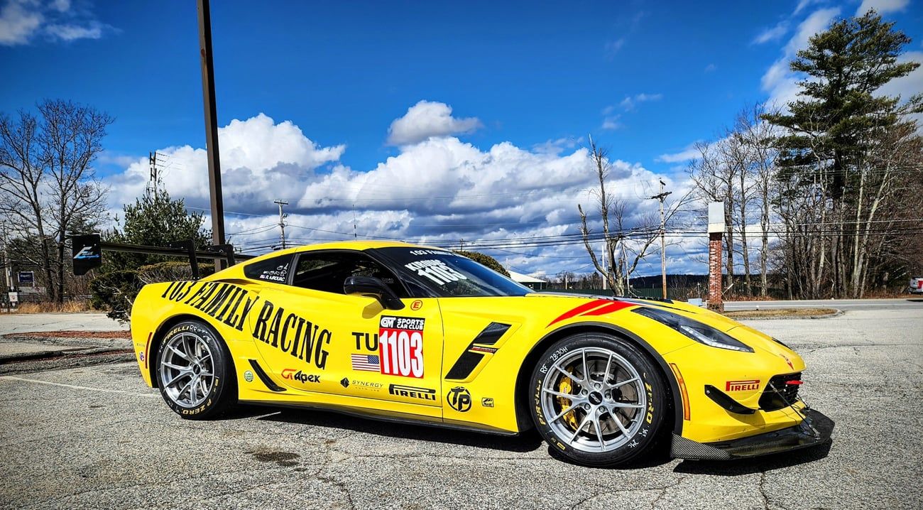 Yellow Chevrolet C7 Corvette Grand Sport with 18" VS-5RS Apex wheels in Brushed Clear
