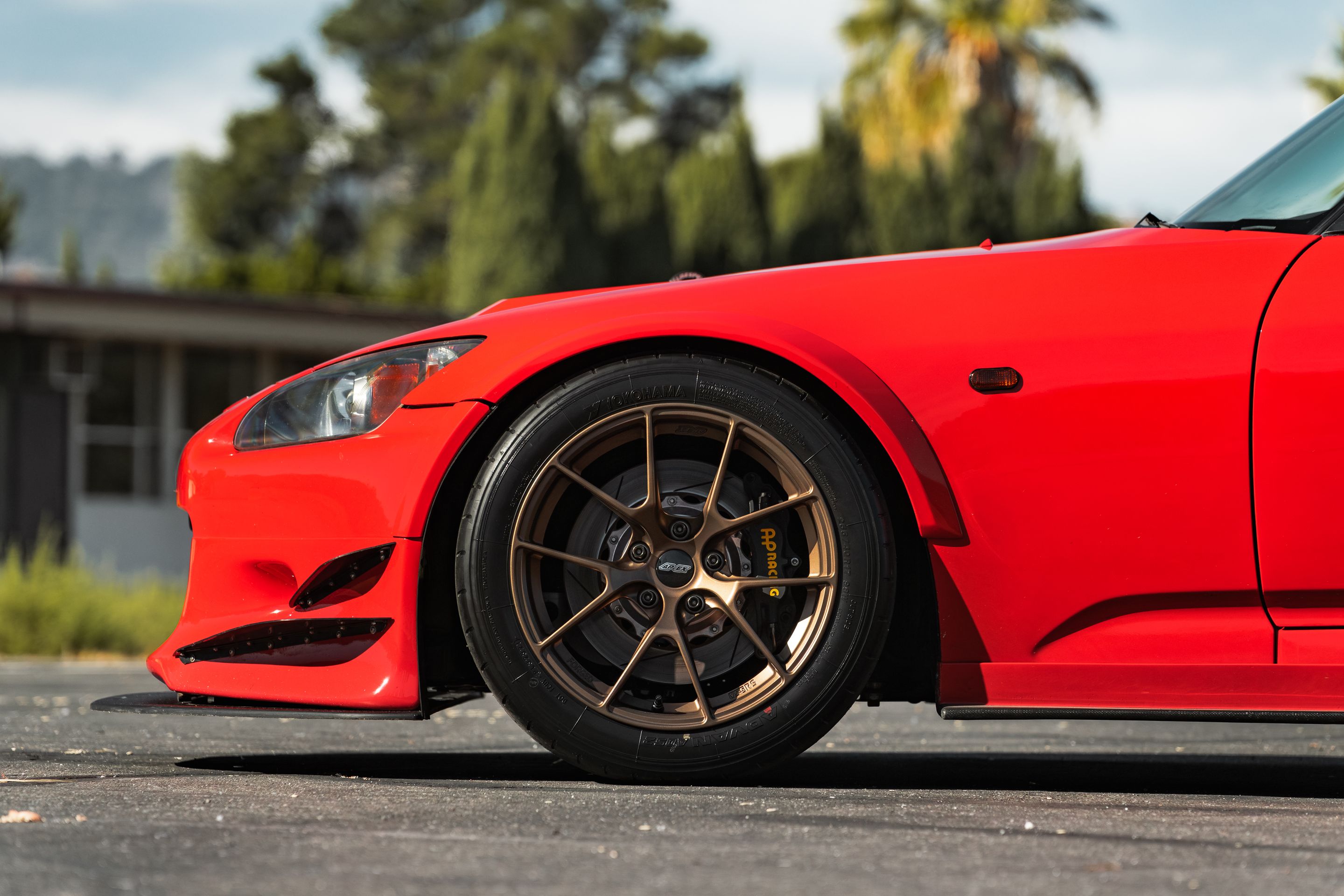 Red Honda S2000 with 17" VS-5RS Apex wheels in Satin Bronze