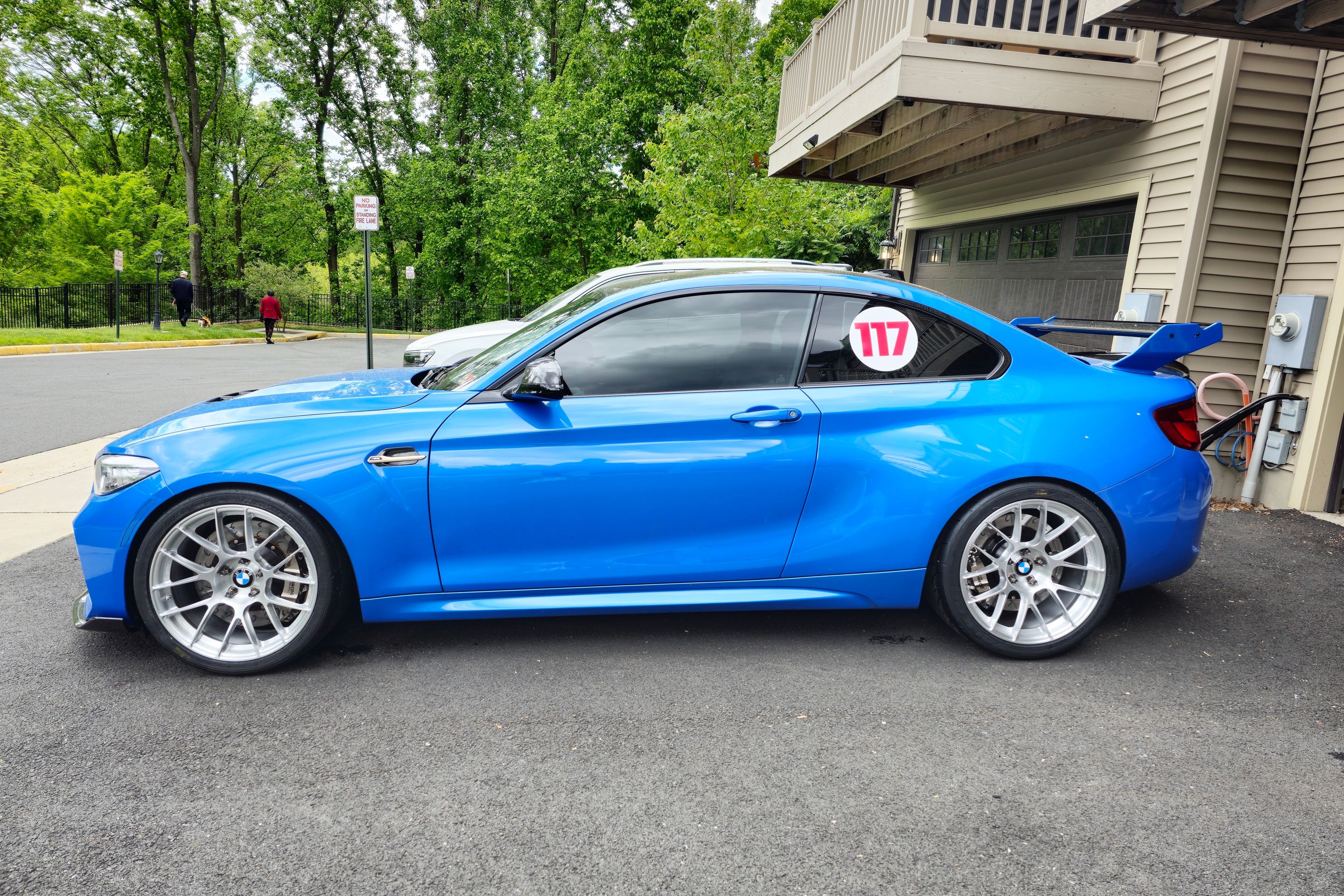 Blue BMW F87 M2 with 19" EC-7RS Apex wheels in Brushed Clear