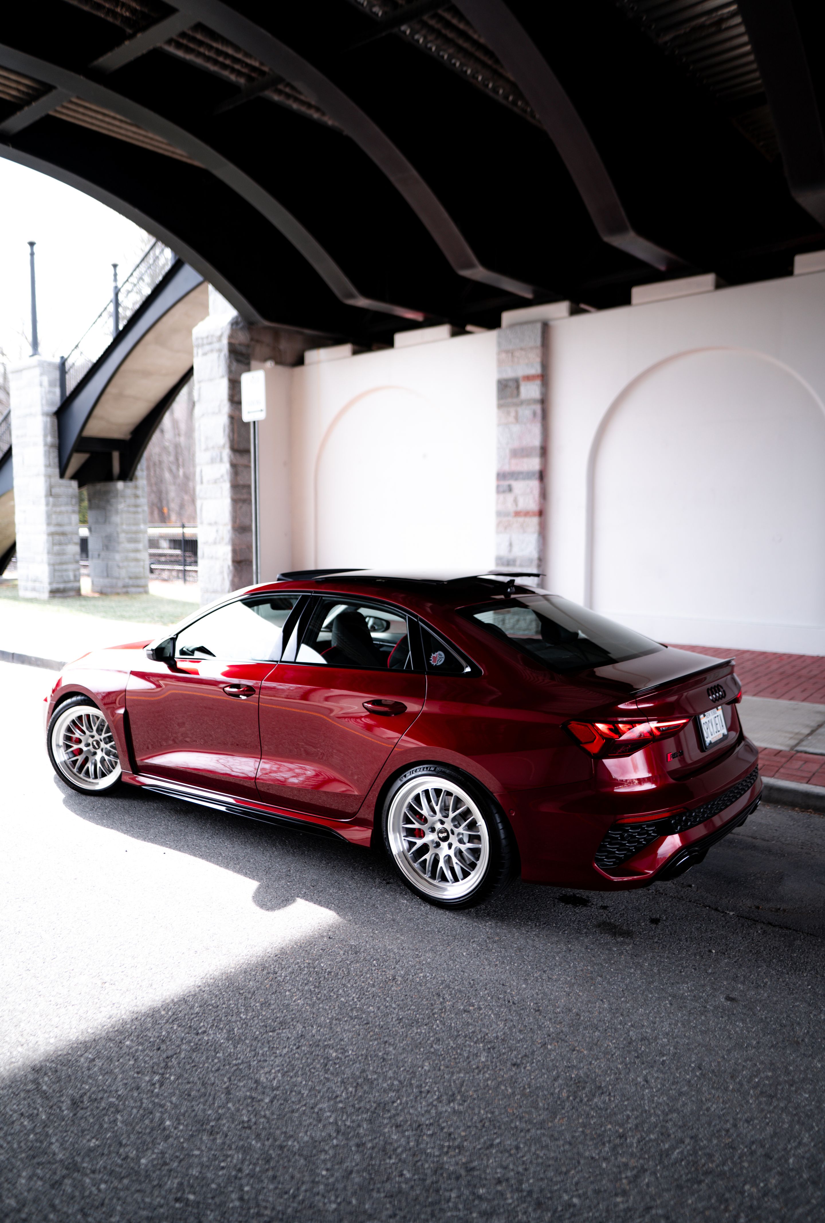 Red Audi 8Y RS 3 with 19" ML-10RT Apex wheels in Machined Lip Brushed Clear