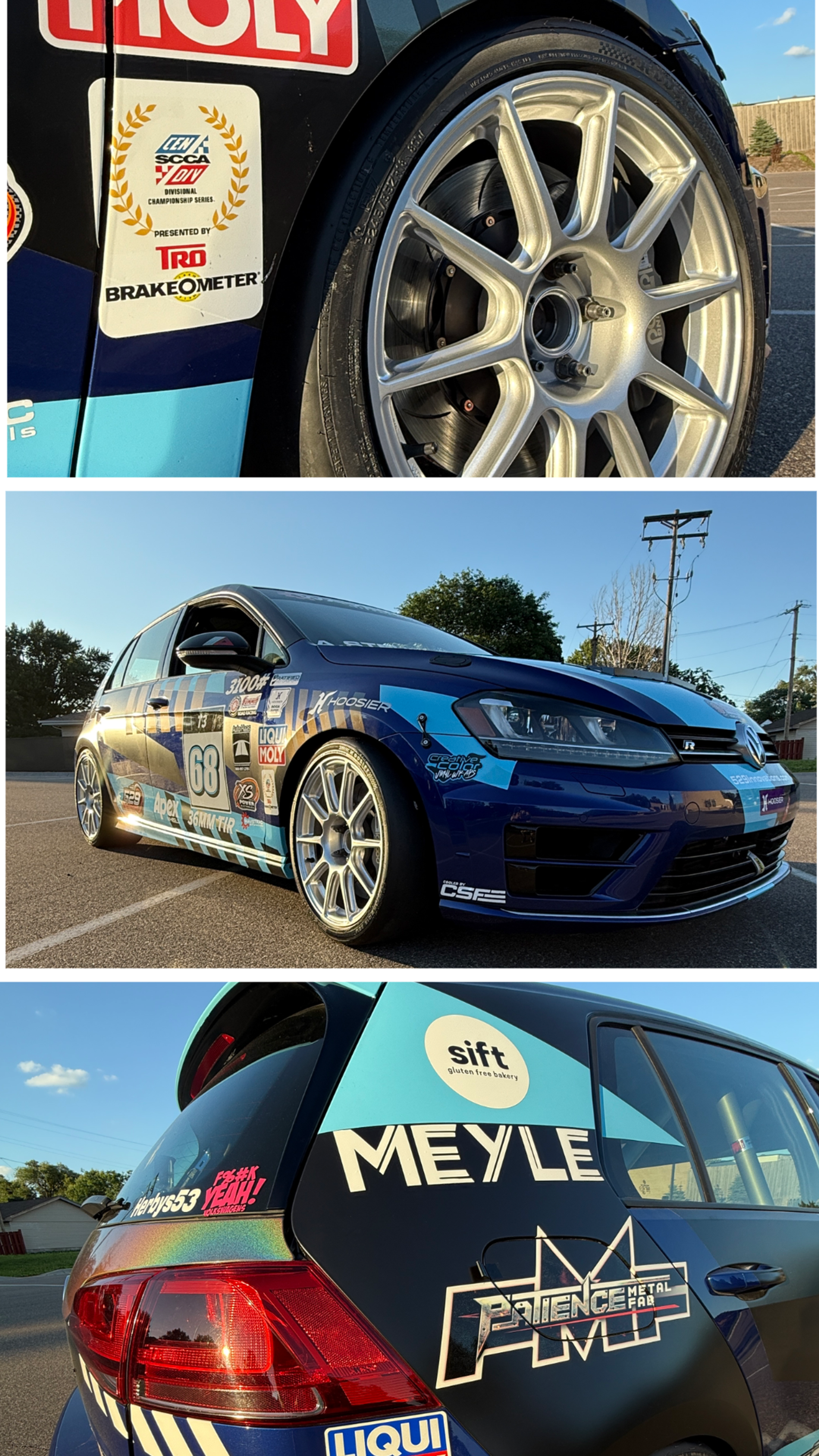 Race Livery VW MK7 Golf R with 18" SM-10 Apex wheels in Race Silver