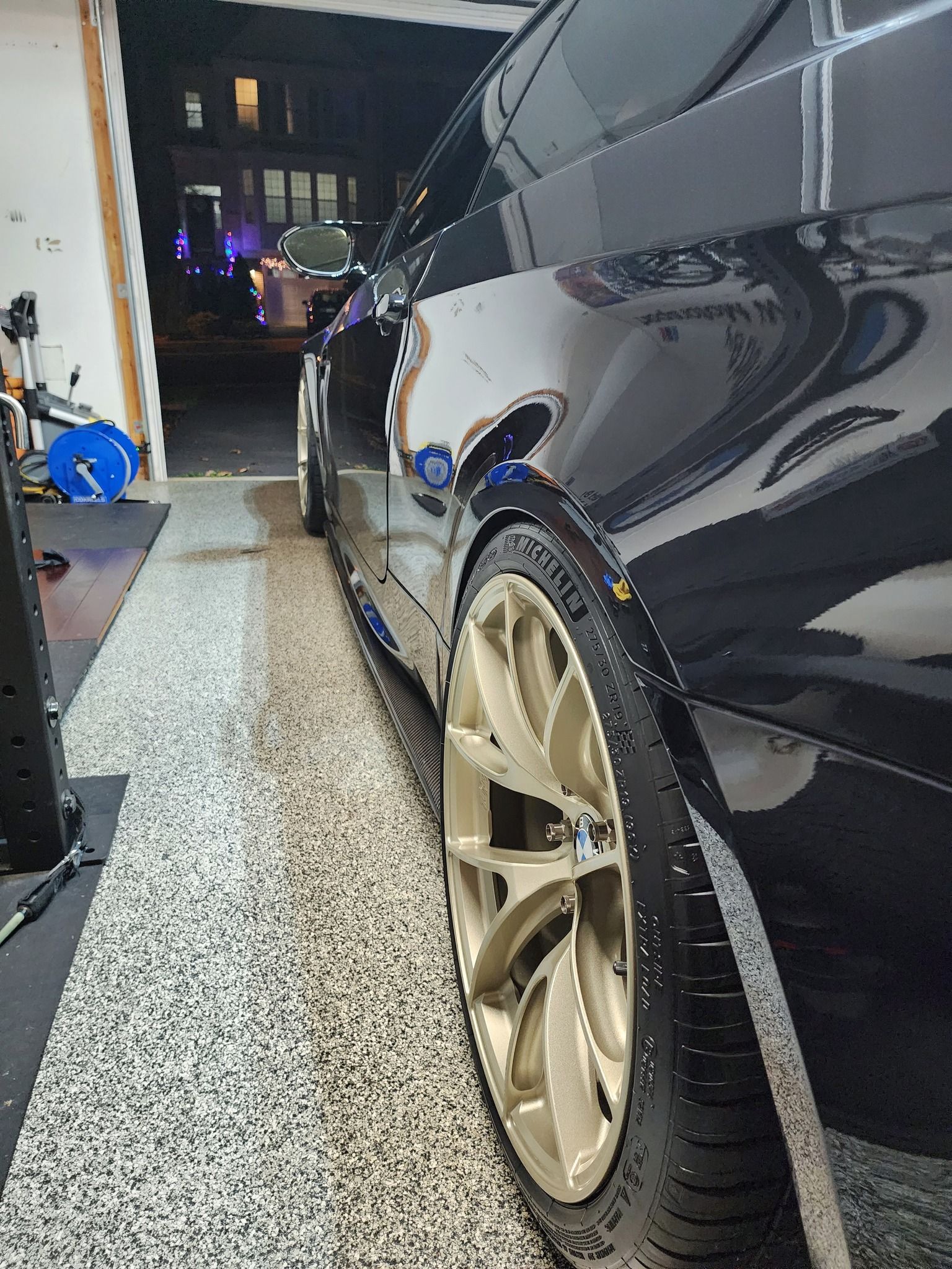 Black BMW E92 Coupe M3 with 19" VS-5RS Apex wheels in Motorsport Gold