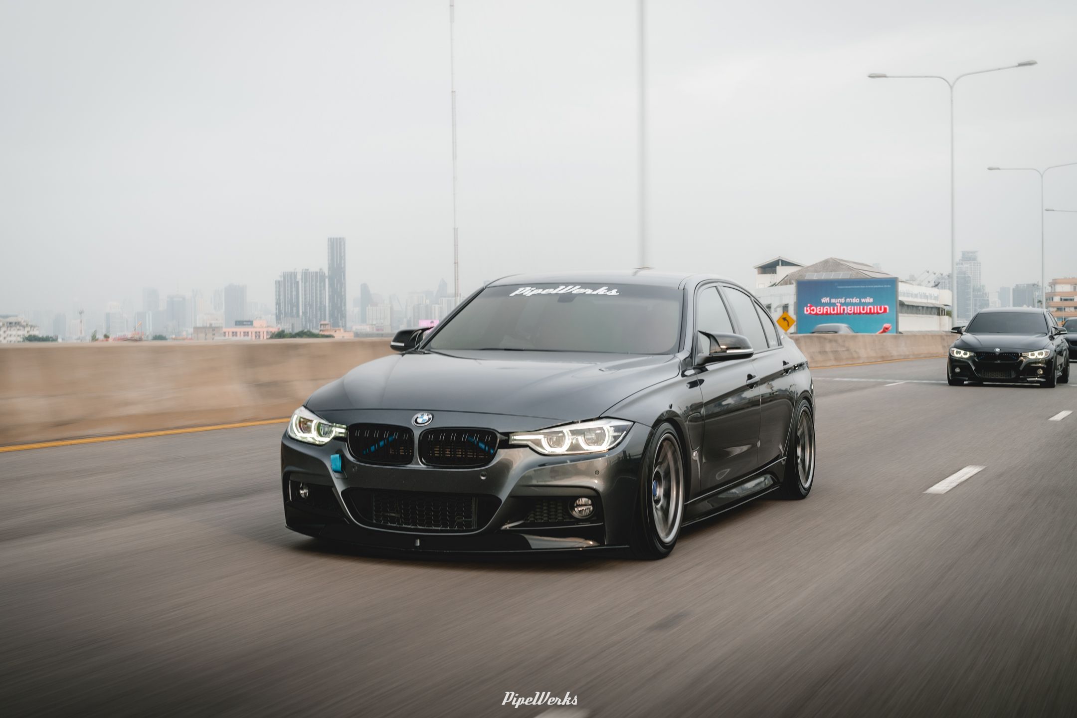 Grey BMW F30 Sedan 3 Series with 18" ARC-8 Apex wheels in Hyper Black