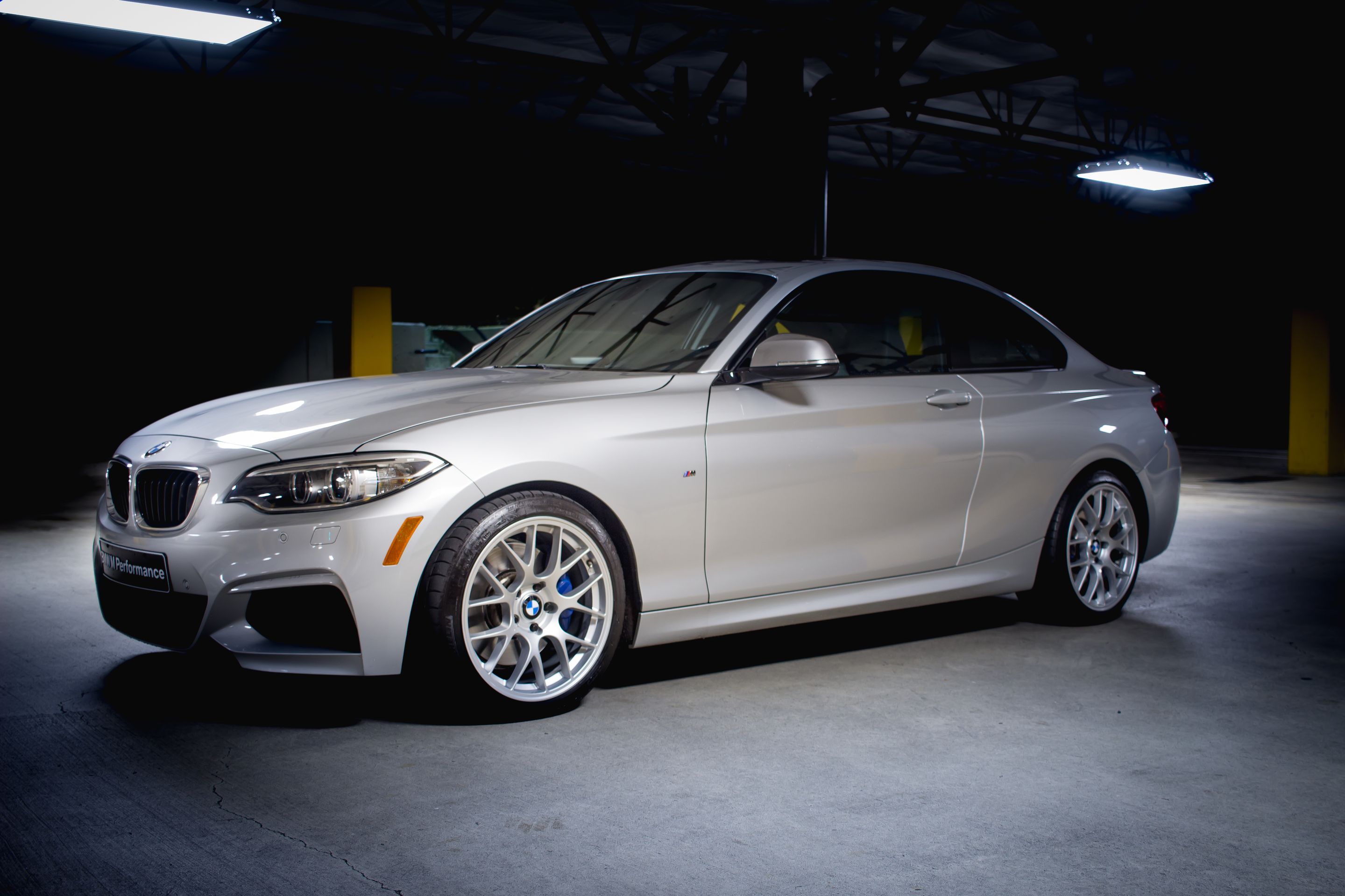 Silver BMW F22 Coupe 2 Series with 18" EC-7 Apex wheels in Race Silver