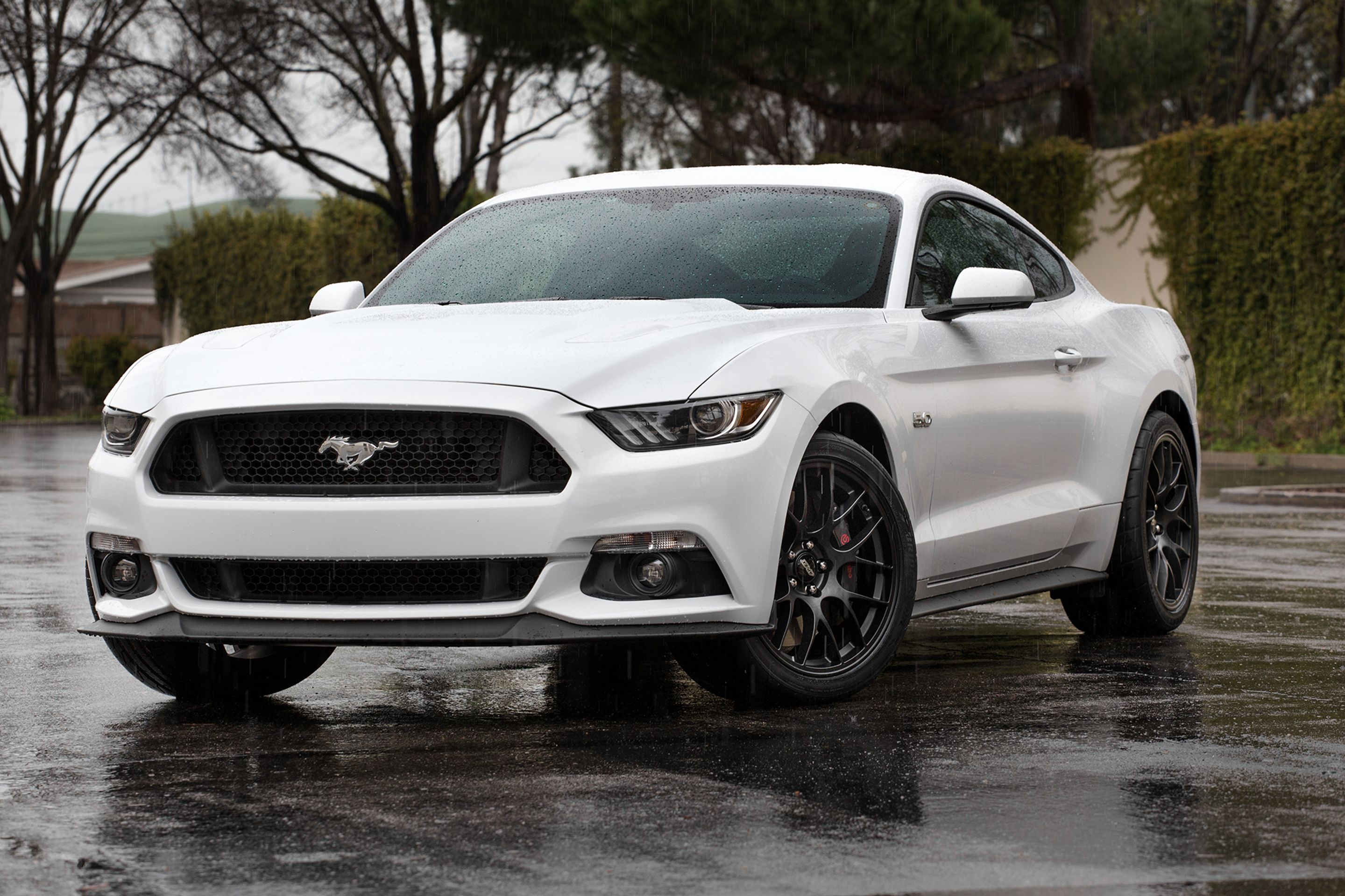 White Ford S550 Mustang GT with 19" EC-7 Apex wheels in Satin Black