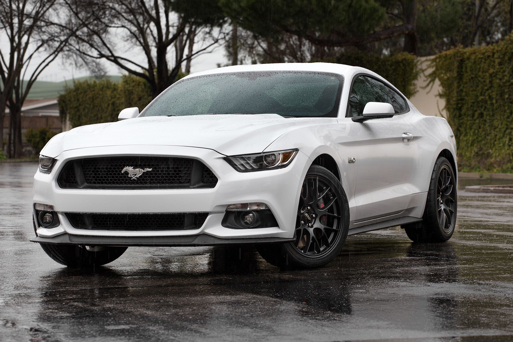 White Ford S550 Mustang GT with 19" EC-7 Apex wheels in Satin Black