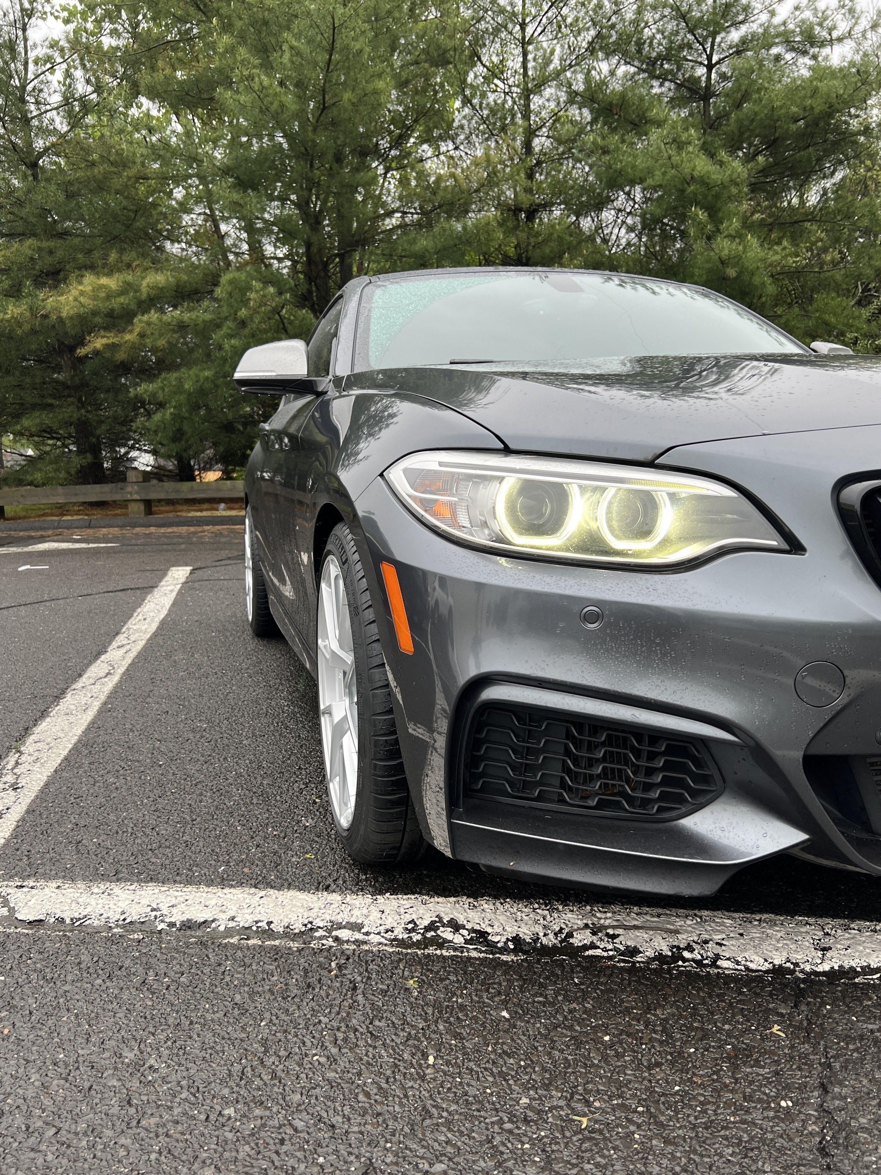 Grey BMW F22 Coupe 2 Series with 18" VS-5 Apex wheels in Race Silver
