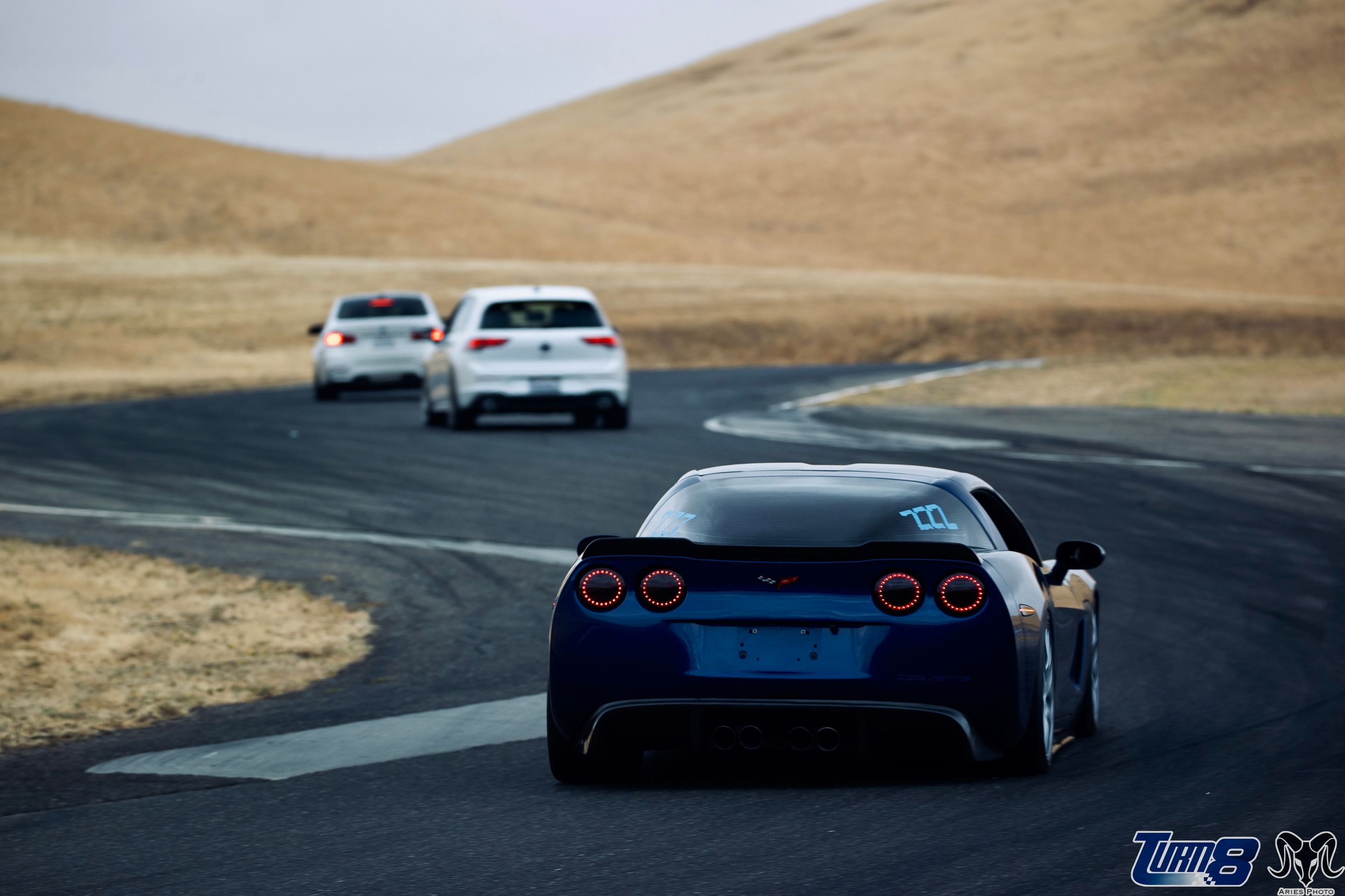 Blue Chevrolet C6 Corvette Base/Z51 with 18"/19" EC-7 Apex wheels in Race Silver