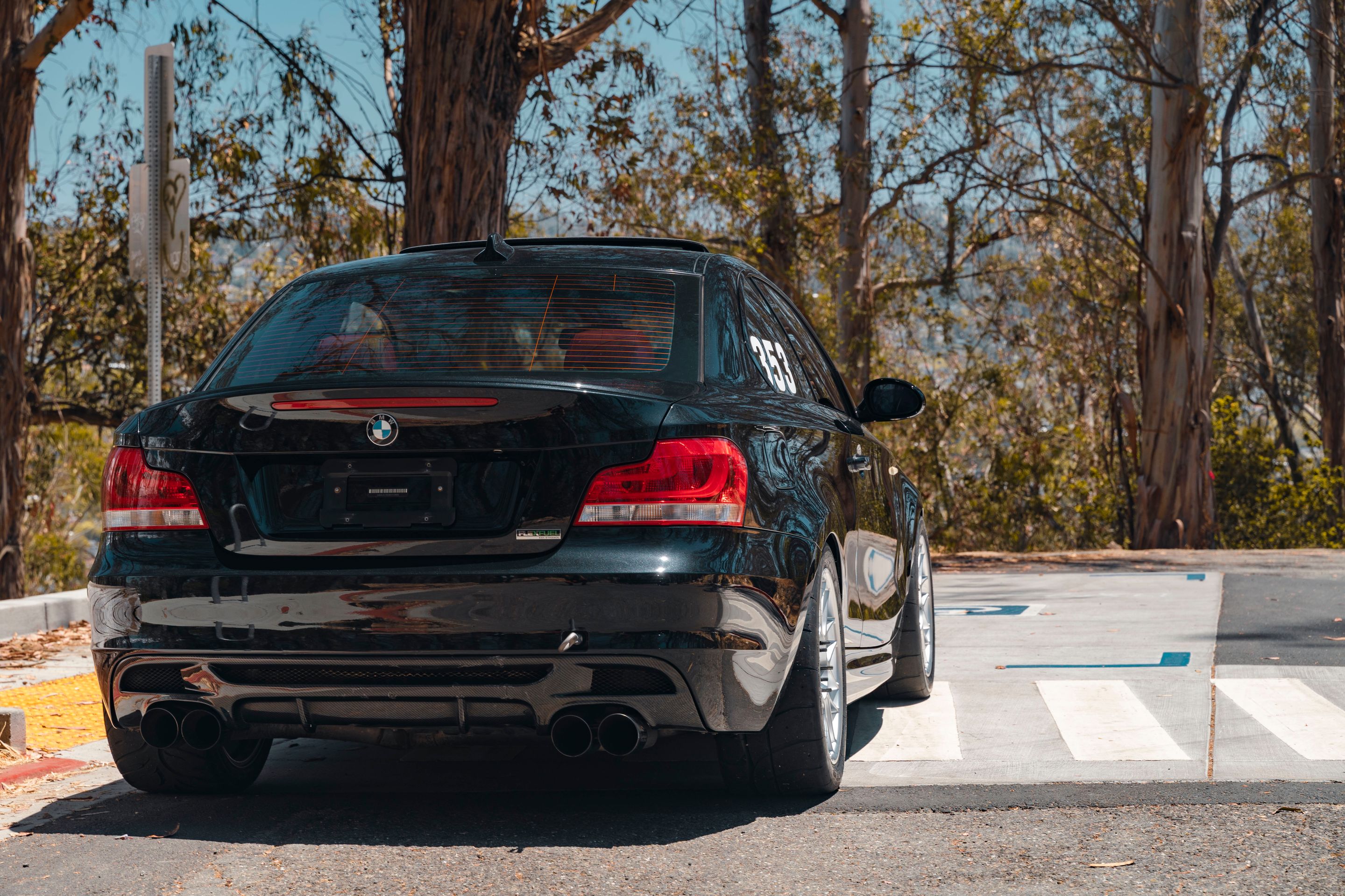 Black BMW E82 Coupe 1 Series with 17" ARC-8 Apex wheels in Race Silver