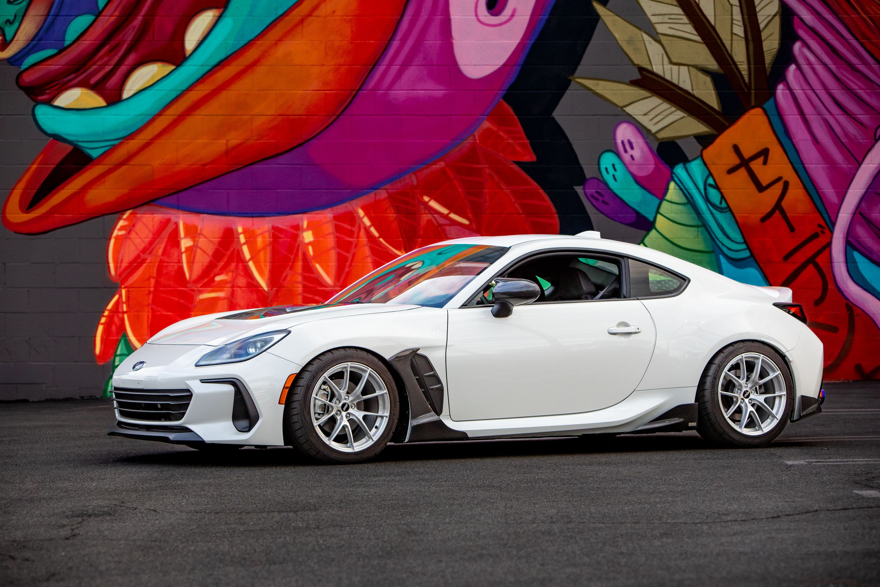 White Subaru ZD8 / Gen 2 BRZ with 17" VS-5RS Apex wheels in Brushed Clear