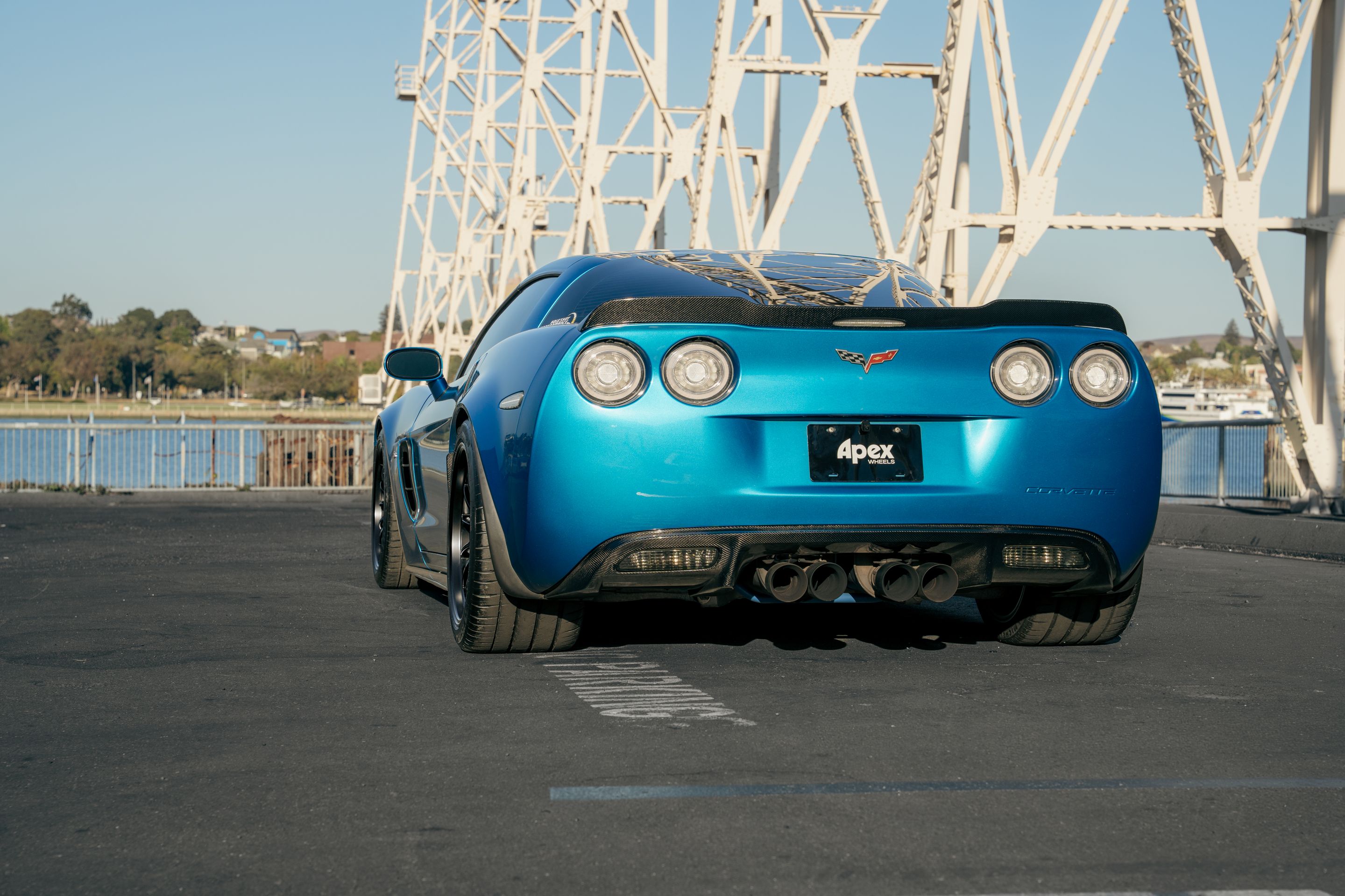 Blue Chevrolet C6 Corvette Z06 with 18"/19" TEST-S Apex wheels in Satin Black