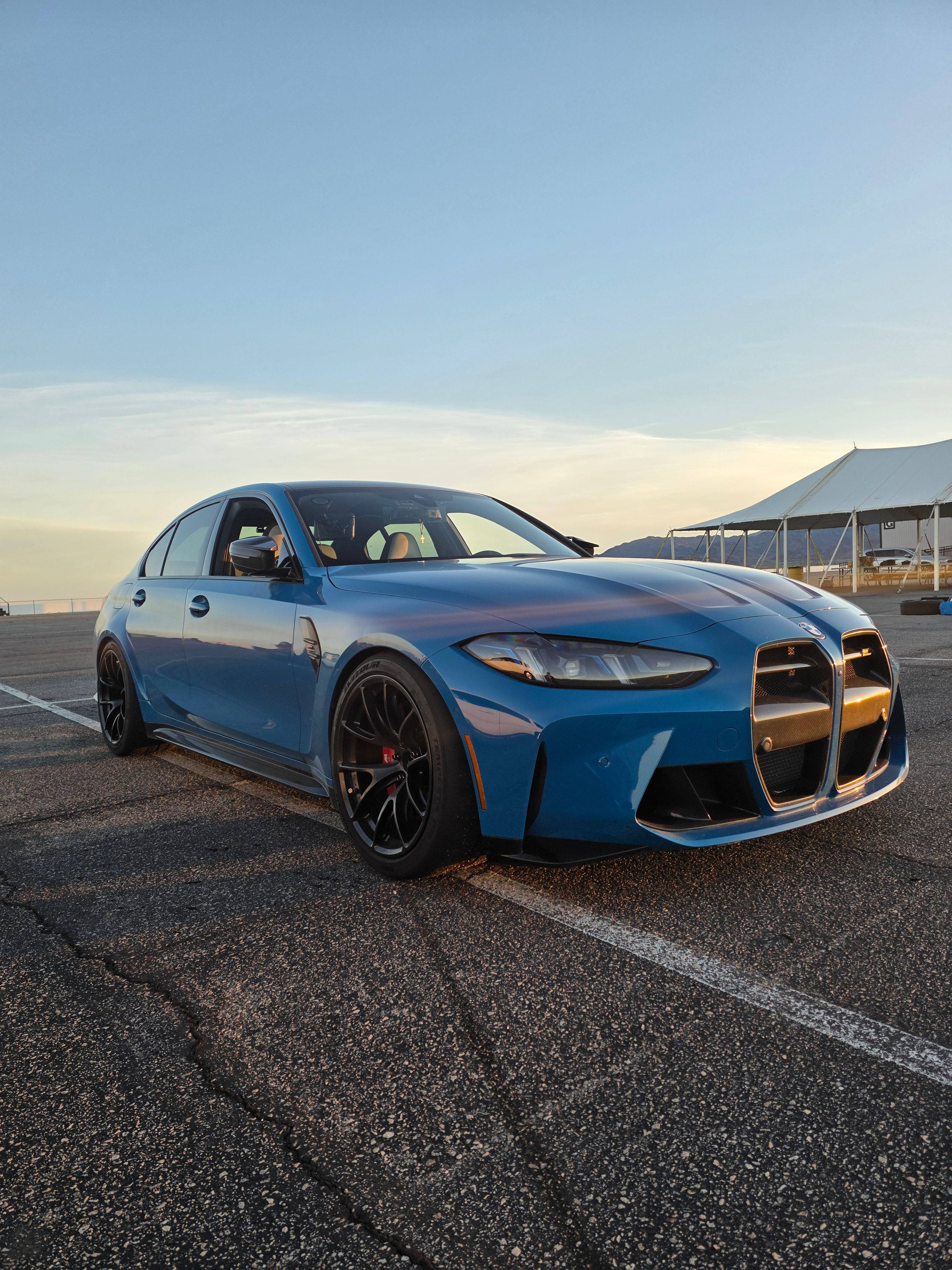 Blue BMW G80 M3 with 19" VS-5RE Apex wheels in Satin Black