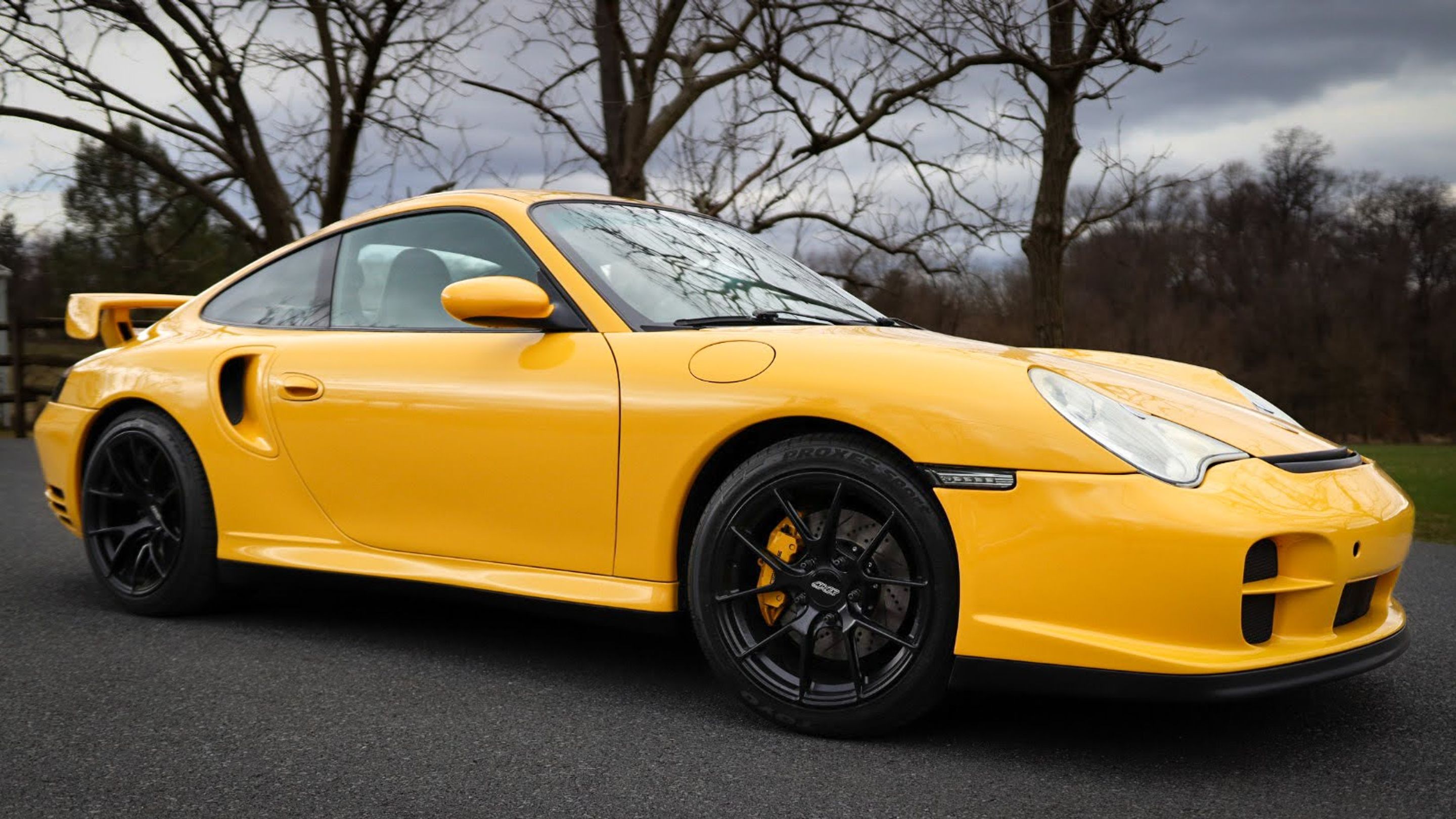 Yellow Porsche 911 996 Turbo with 18" VS-5RS Apex wheels in Satin Black