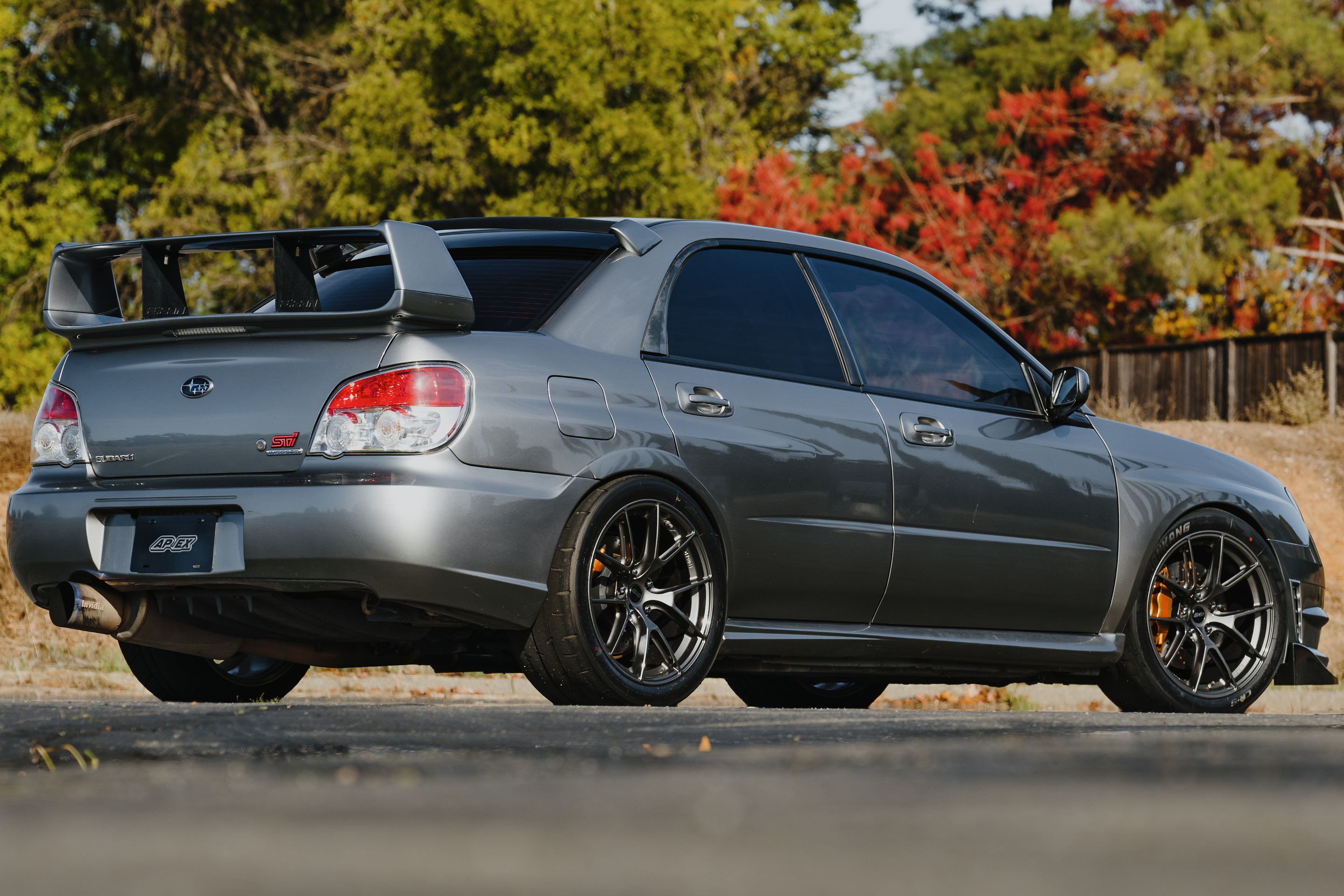Silver Subaru GD WRX STI with 18" VS-5RS Apex wheels in Anthracite