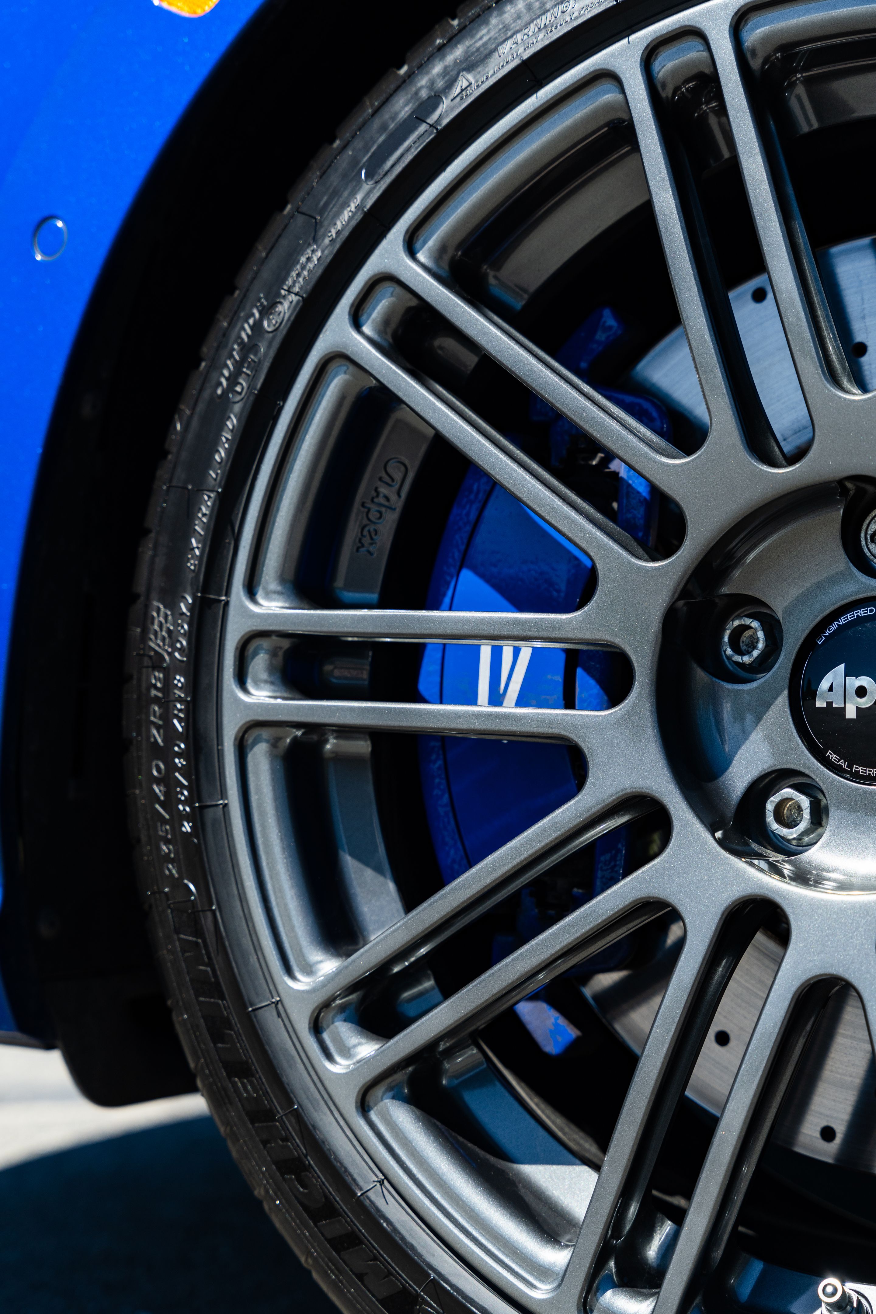 Blue VW MK8 Golf R with 18" TC-10RT Apex wheels in Anthracite