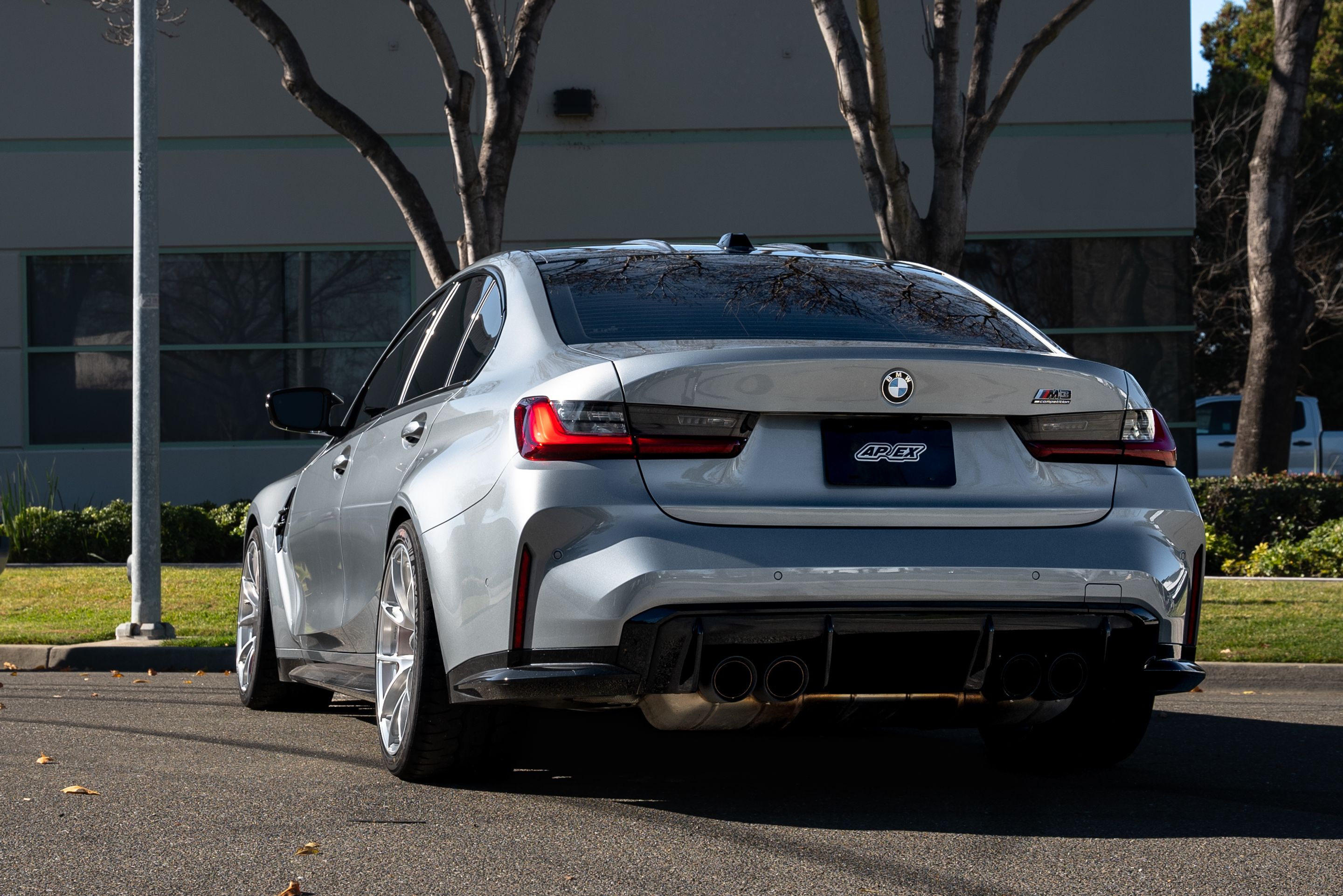 Silver BMW G80 M3 with 19" VS-5RS Apex wheels in Brushed Clear