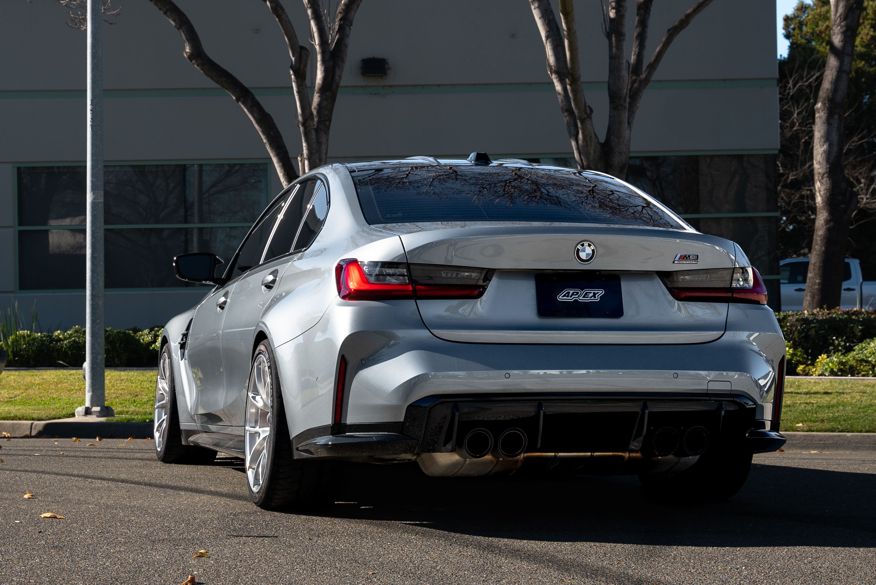 Silver BMW G80 M3 with 19" VS-5RS Apex wheels in Brushed Clear