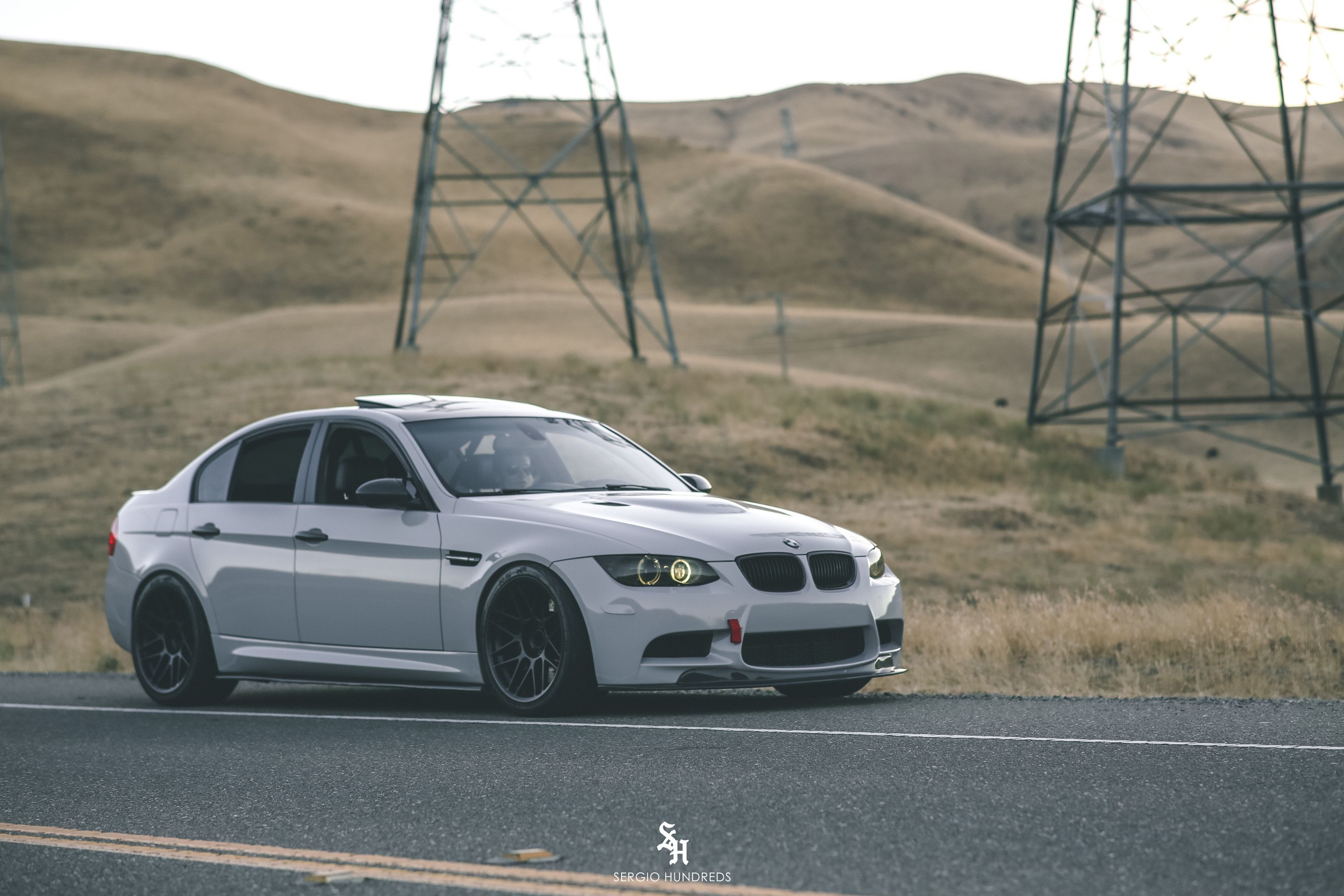 Grey BMW E90 Sedan M3 with 19" ARC-8 Apex wheels in Satin Black