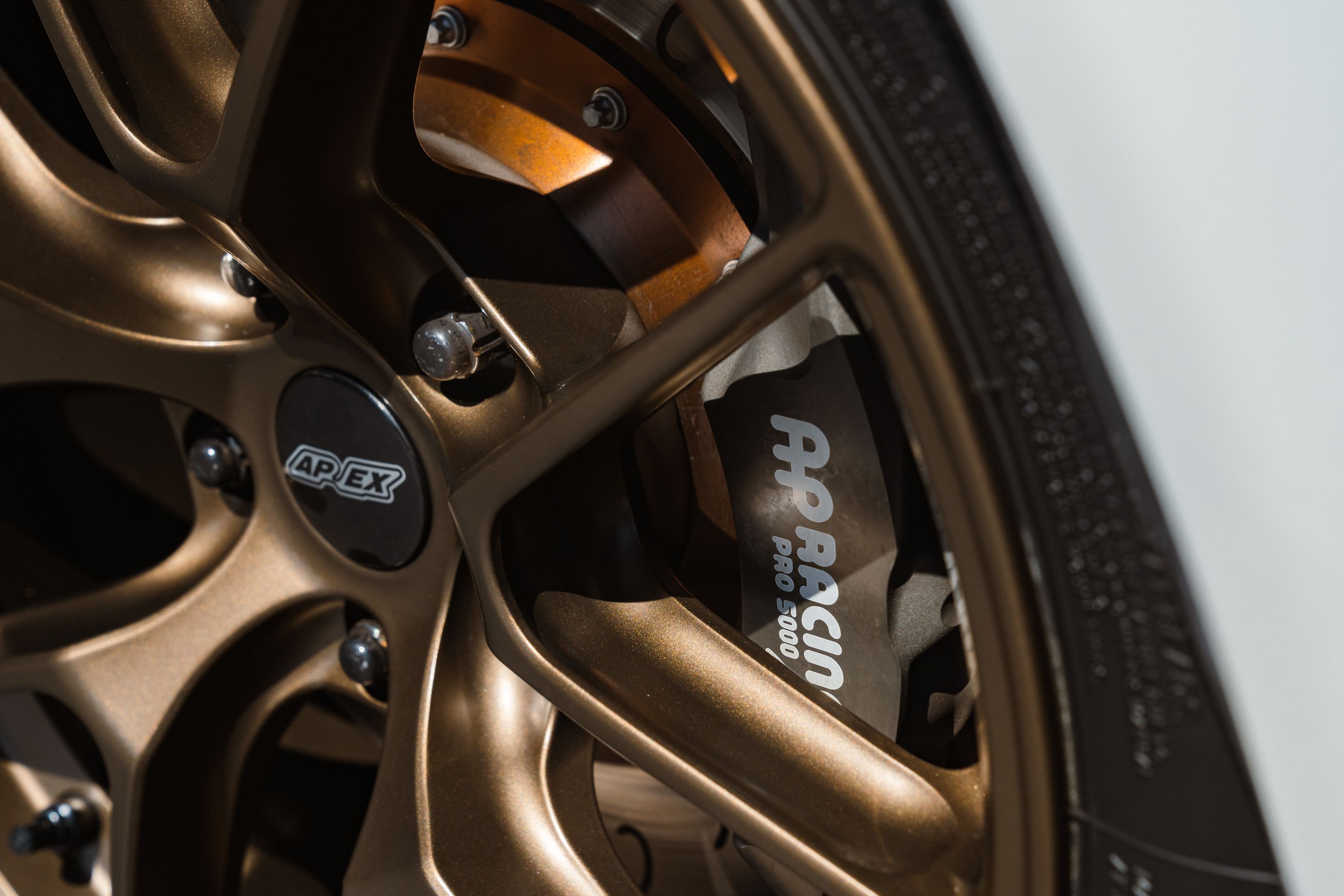 White Honda S2000 with 17" VS-5RS Apex wheels in Satin Bronze