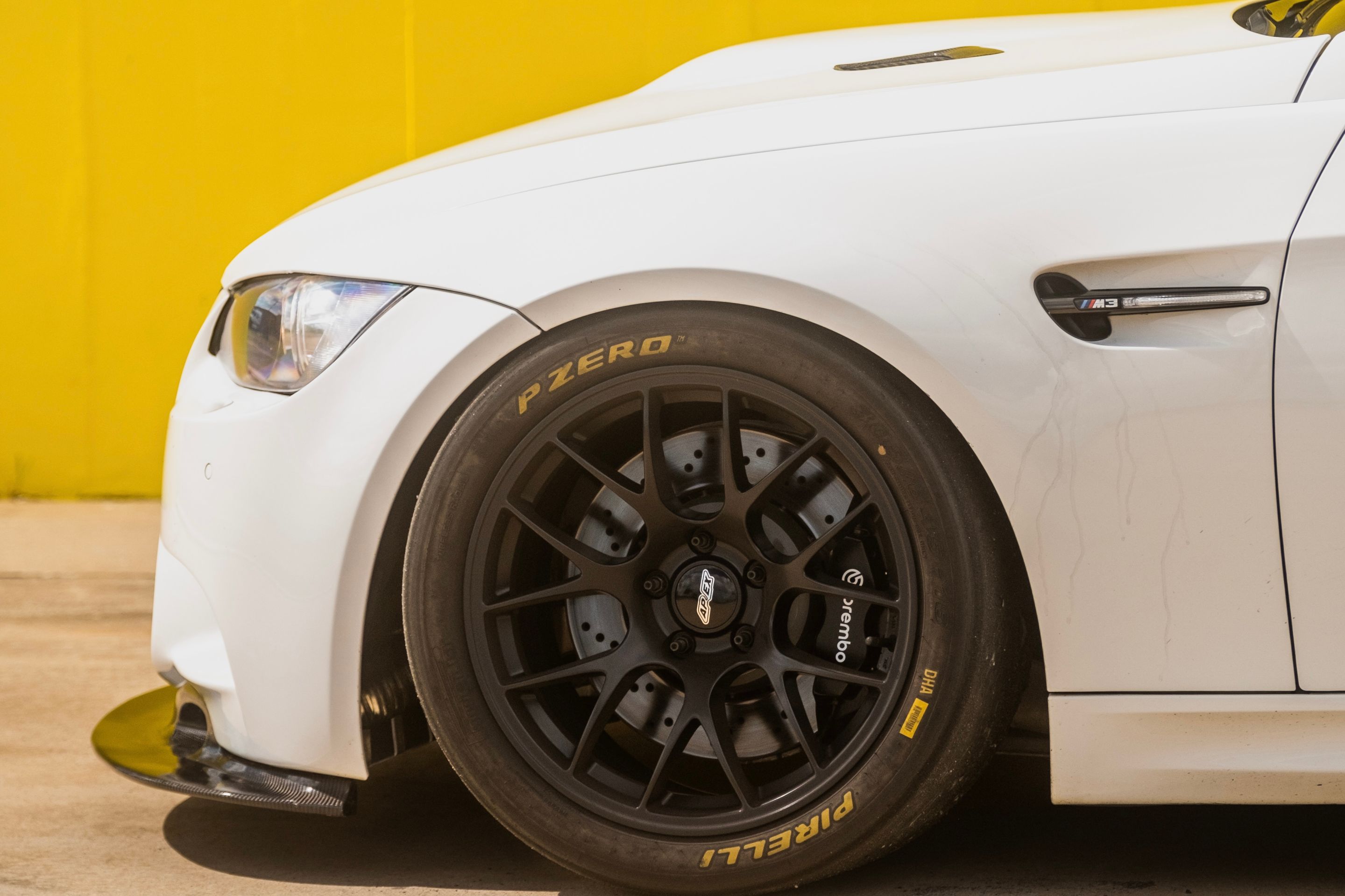 White BMW E92 Coupe M3 with 18" EC-7 Apex wheels in Satin Black