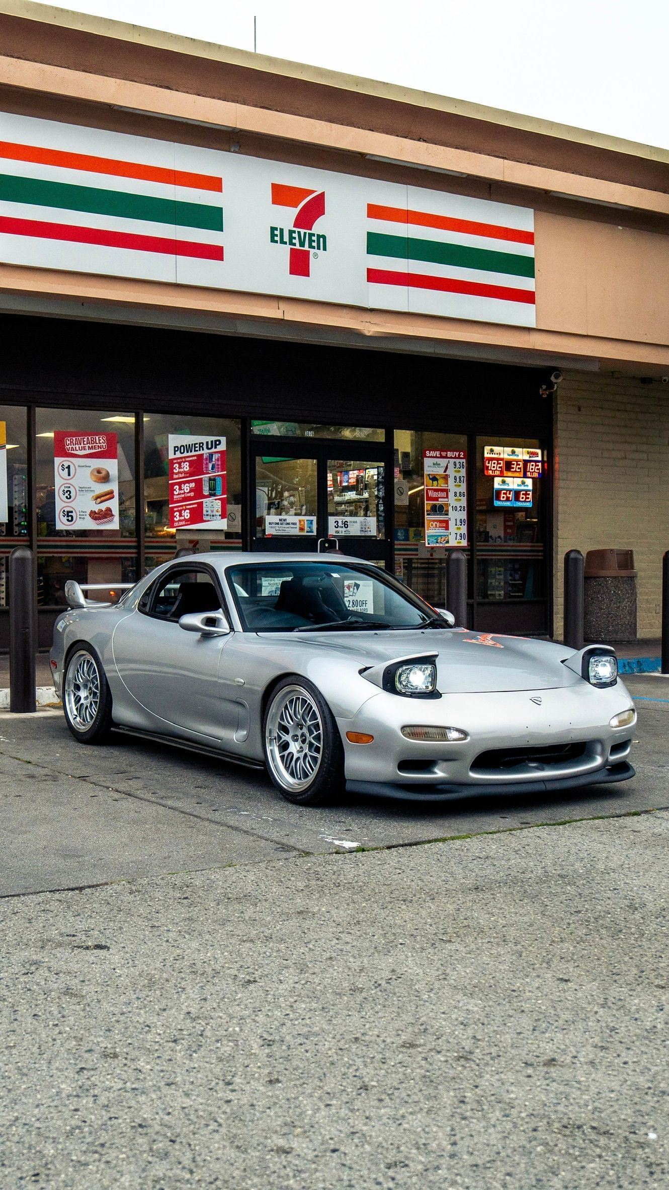 Silver Mazda FD RX-7 with 18" ML-10RT Apex wheels in Machined Lip Race Silver