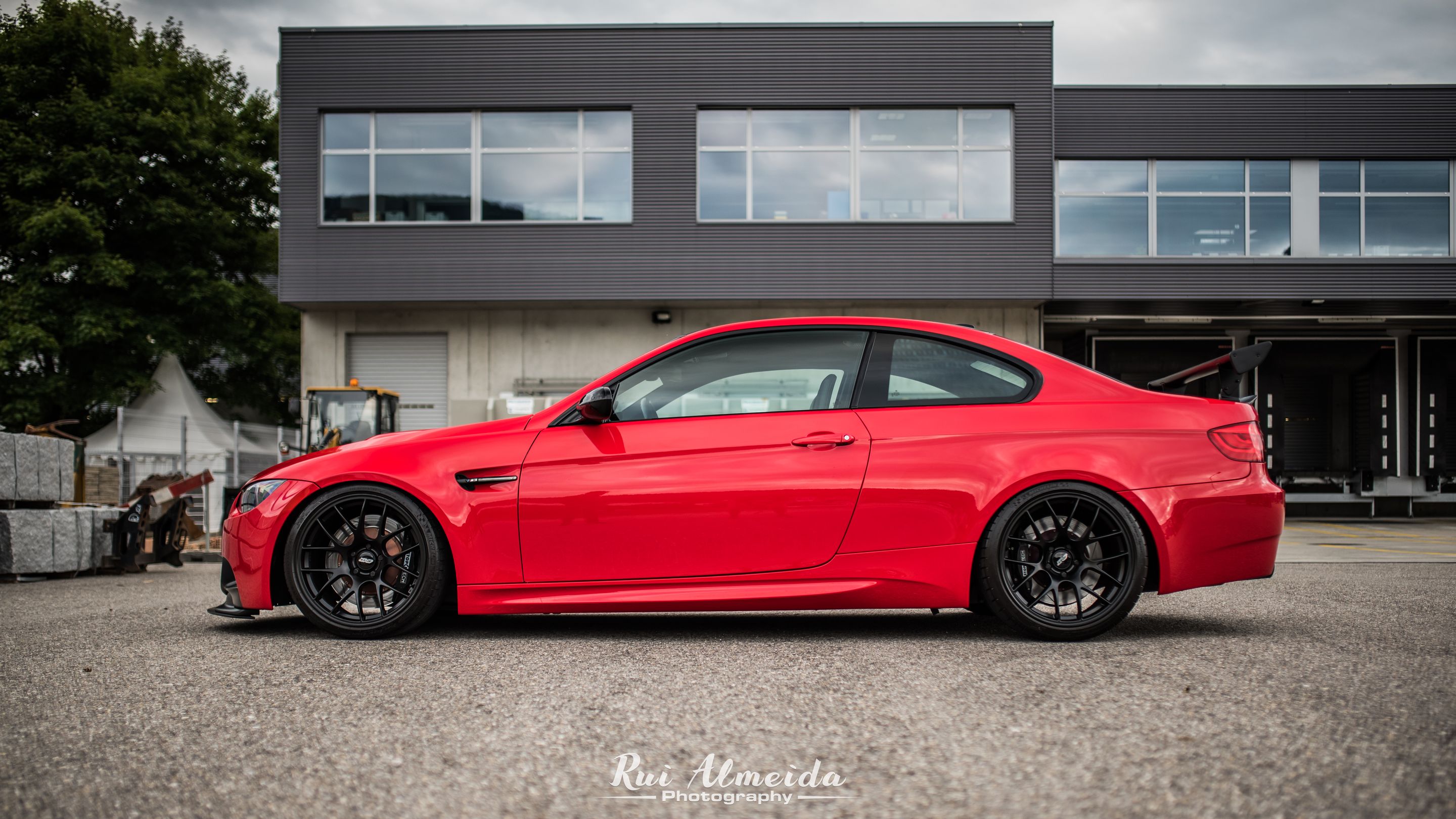 Red BMW E92 Coupe M3 with 19" EC-7 Apex wheels in Satin Black