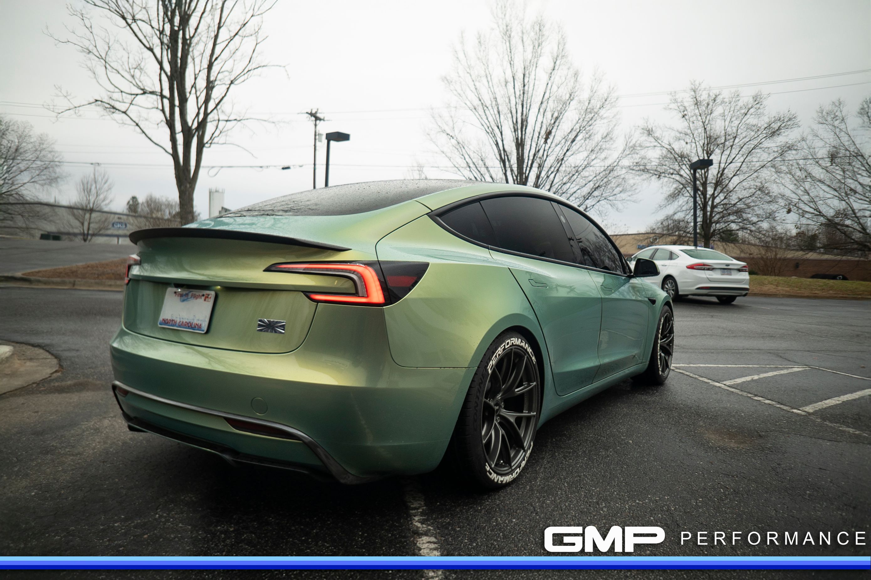 Green Tesla Model 3 with 19" VS-5RS Apex wheels in Brushed Clear