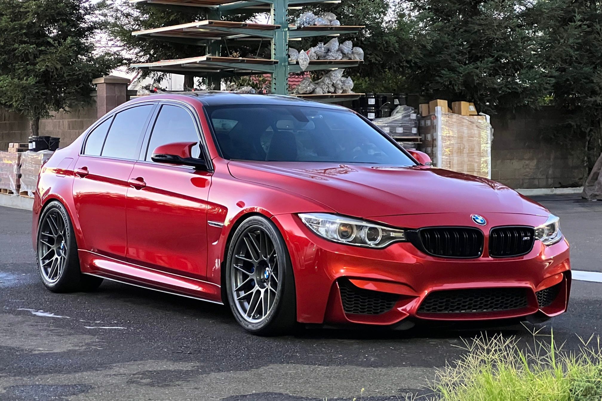 Orange BMW F80 M3 with 19" ARC-8 Apex wheels in Anthracite