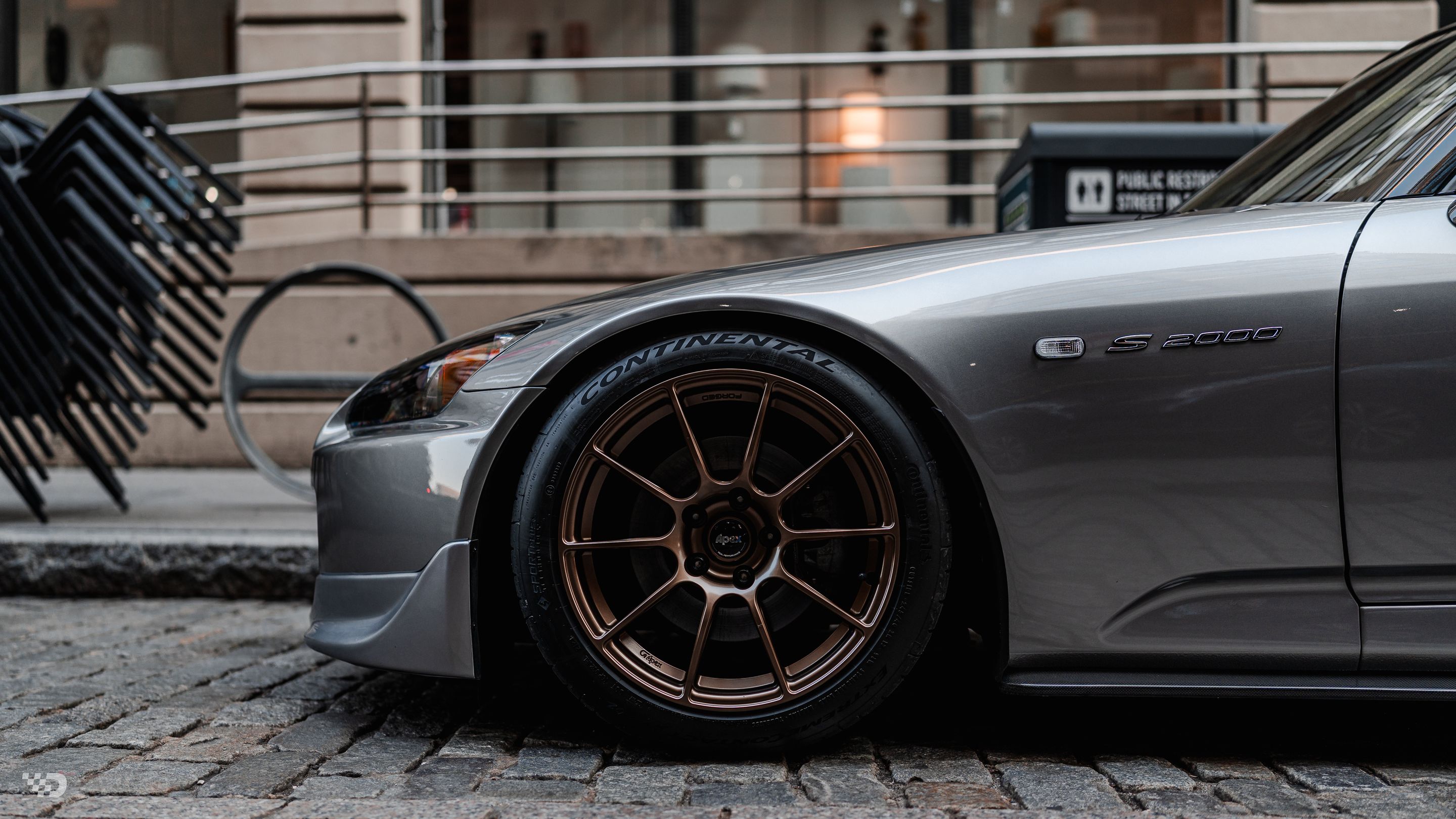 Grey Honda S2000 with 17" SM-10RS Apex wheels in Satin Bronze
