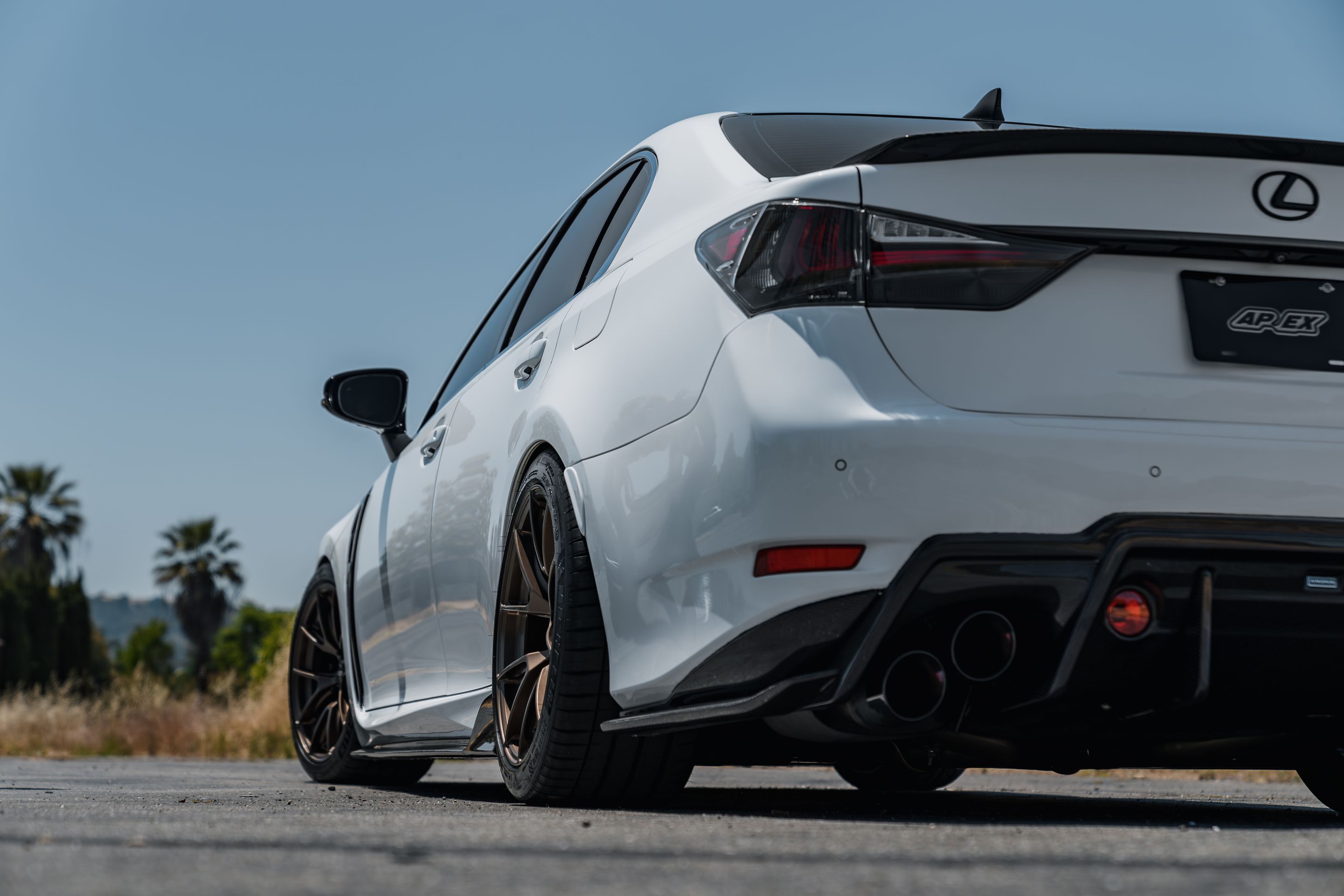 White Lexus URL10 GS-F with 18" VS-5RS Apex wheels in Satin Bronze