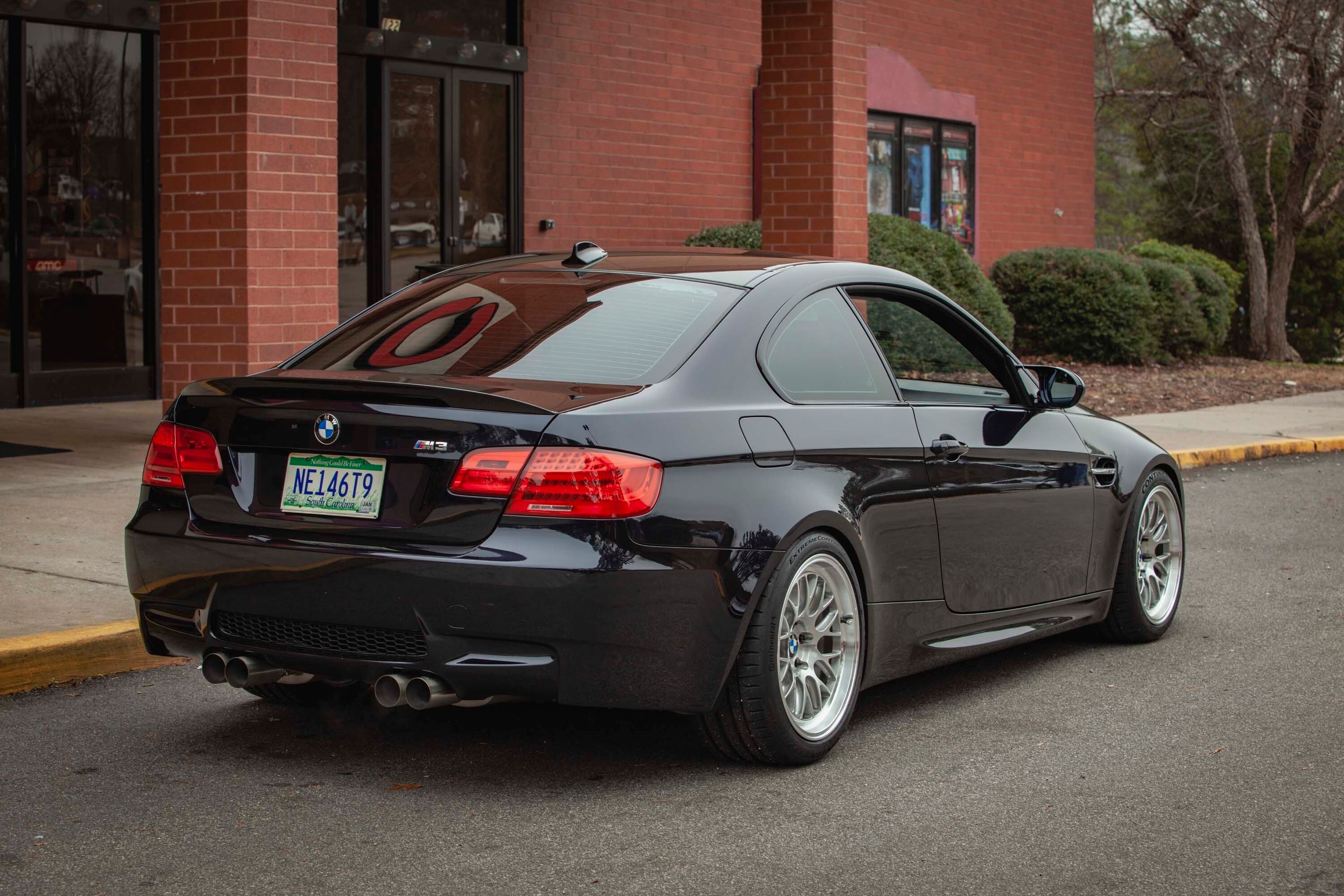 Black BMW E92 Coupe M3 with 18" ML-10RT Apex wheels in Machined Lip Brushed Clear