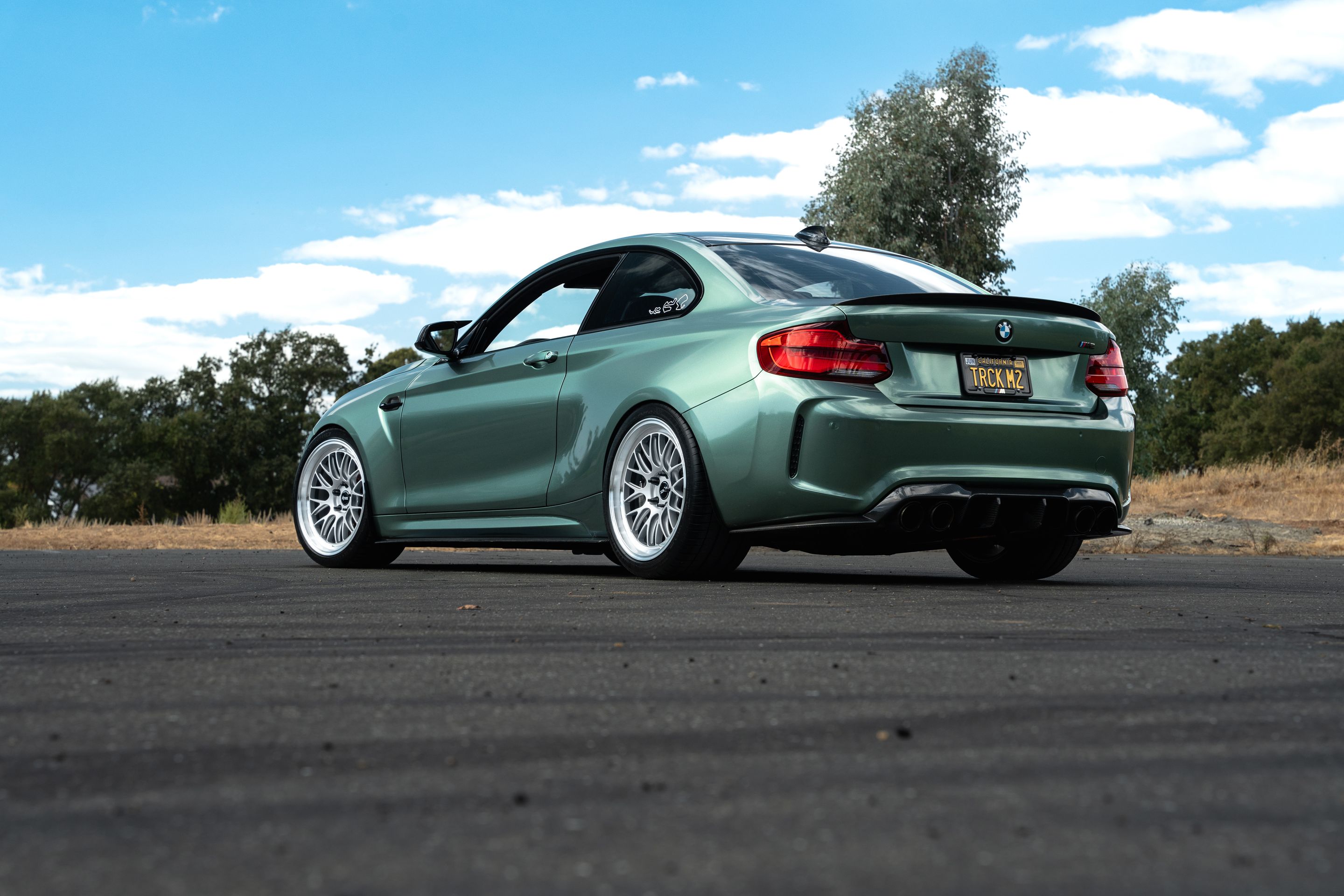 Green BMW F87 M2 with 19" ML-10RT Apex wheels in Machined Lip Race Silver