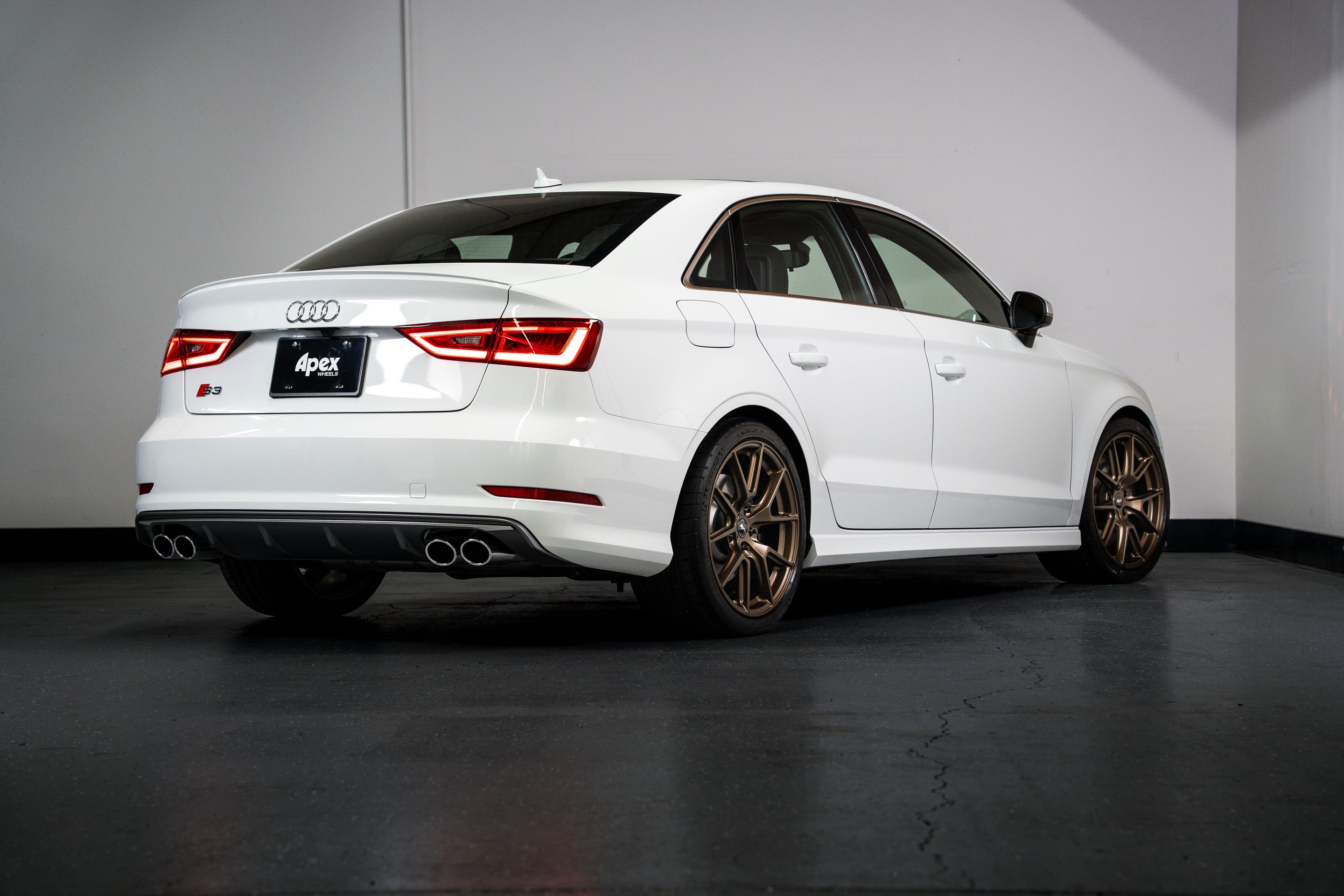 White Audi 8V S3 with 18" VS-5 Apex wheels in Satin Bronze