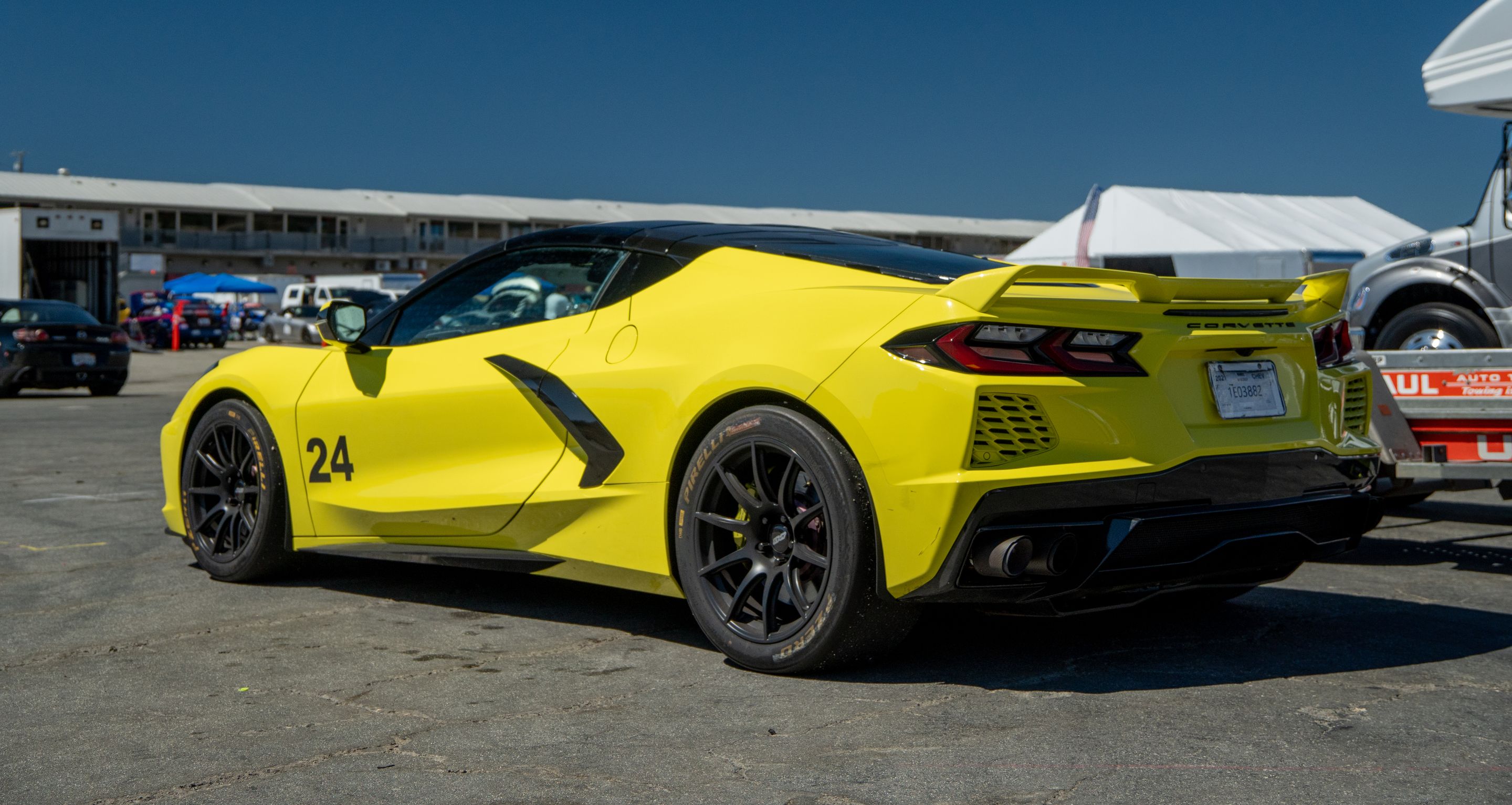 Yellow Chevrolet C8 Corvette Stingray/Z51 with 18"/19" SM-10 Apex wheels in Satin Black