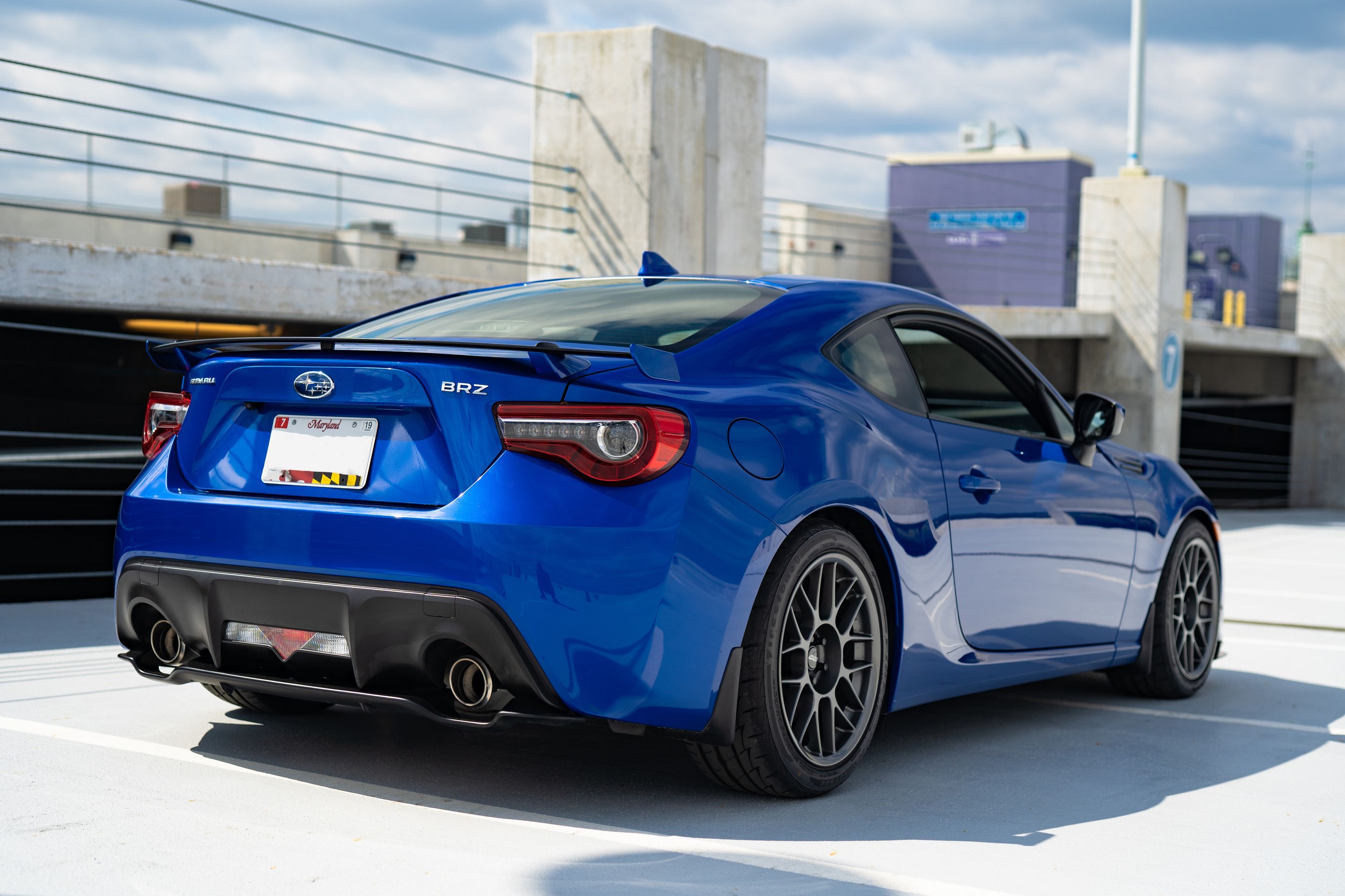 Blue Subaru ZC6 / Gen 1 BRZ with 17" ARC-8 Apex wheels in Anthracite