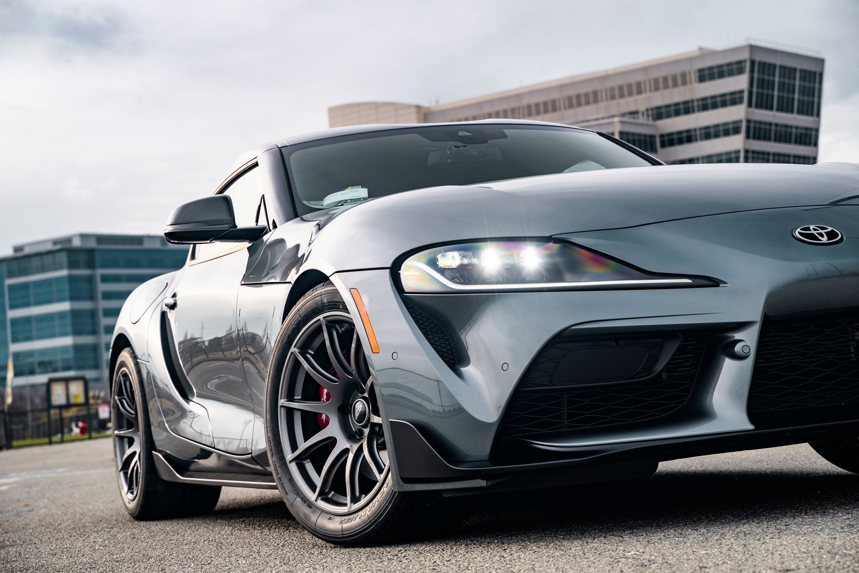 Grey Toyota GR Supra with 18" SM-10 Apex wheels in Anthracite