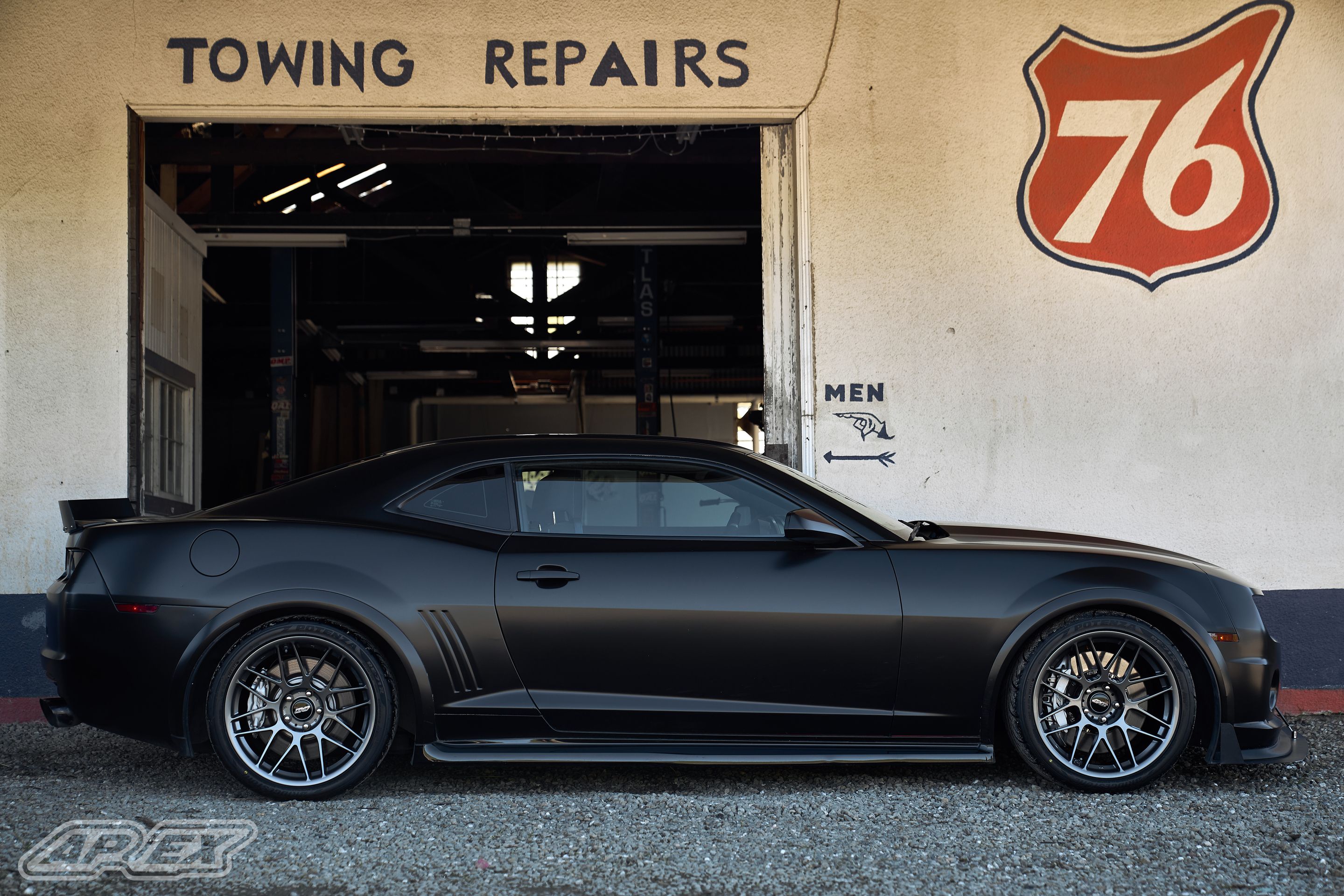 Black Chevrolet 5th Gen Camaro SS with 19" ARC-8 Apex wheels in Anthracite