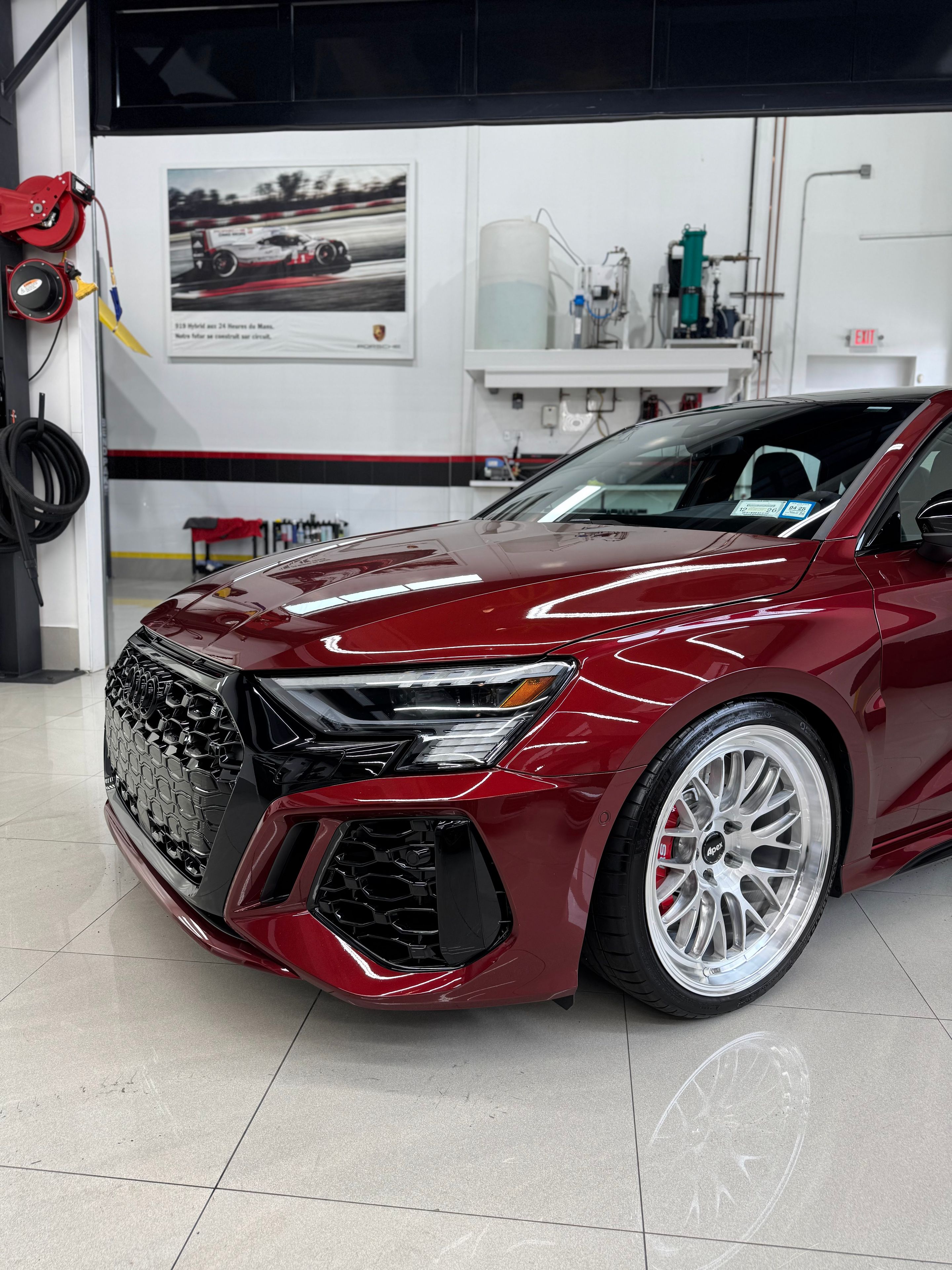 Red Audi 8Y RS 3 with 19" ML-10RT Apex wheels in Machined Lip Brushed Clear