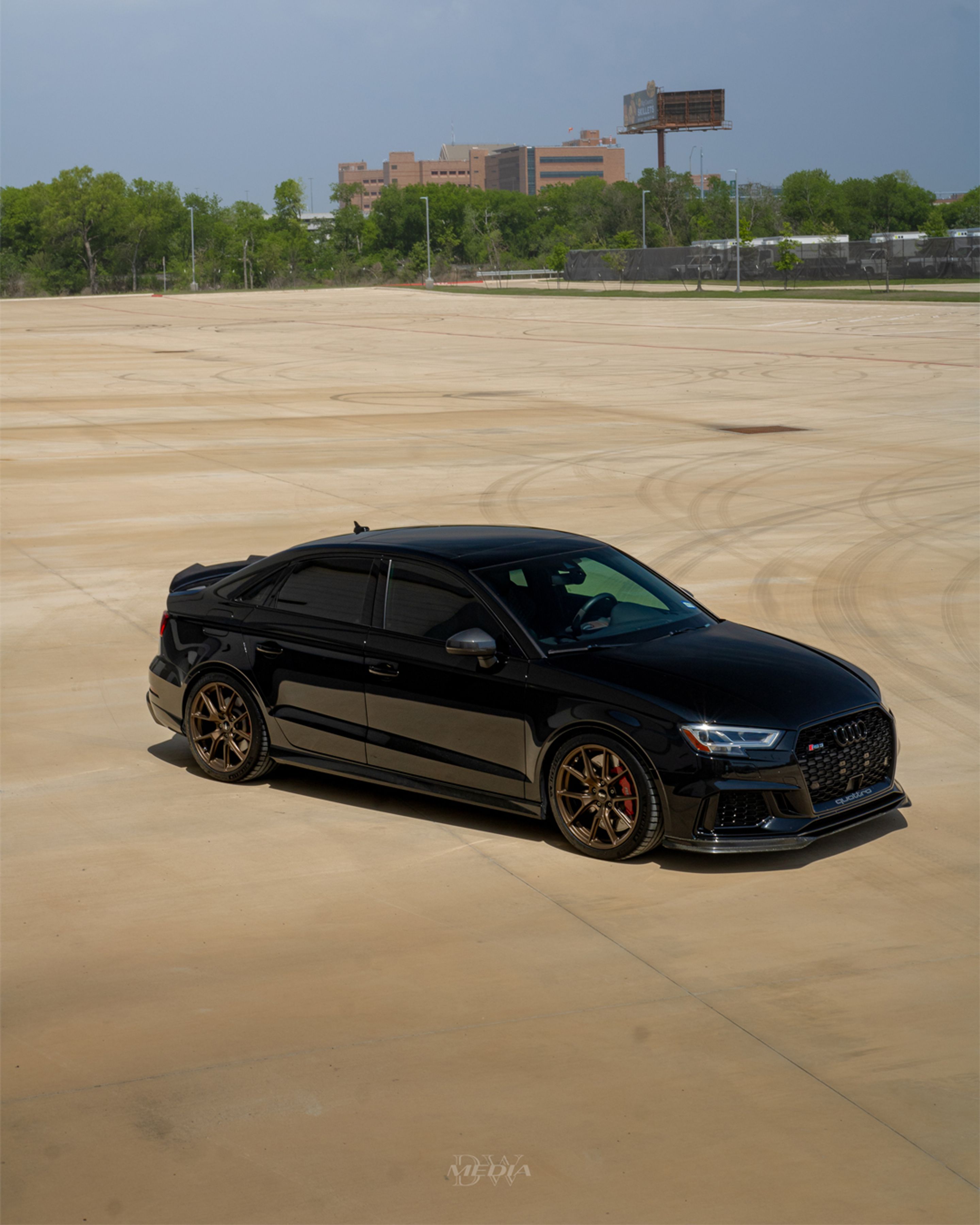 Black Audi 8V RS 3 with 18" VS-5 Apex wheels in Satin Bronze