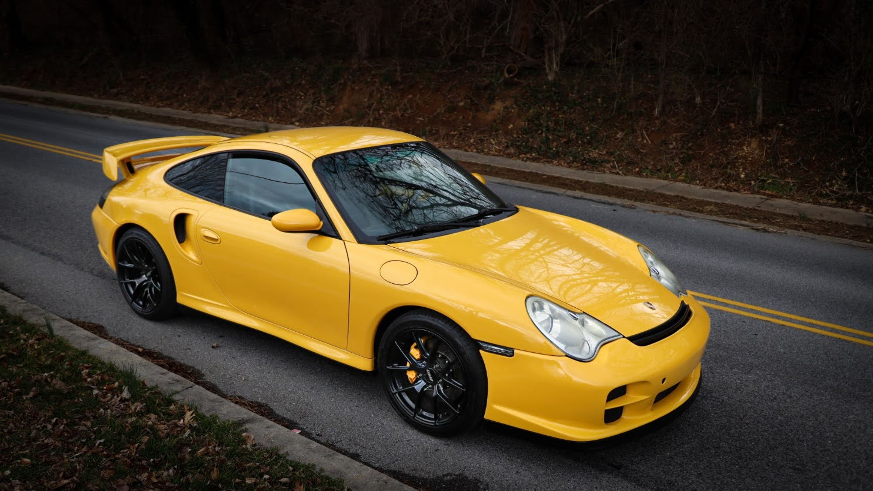 Yellow Porsche 911 996 Turbo with 18" VS-5RS Apex wheels in Satin Black