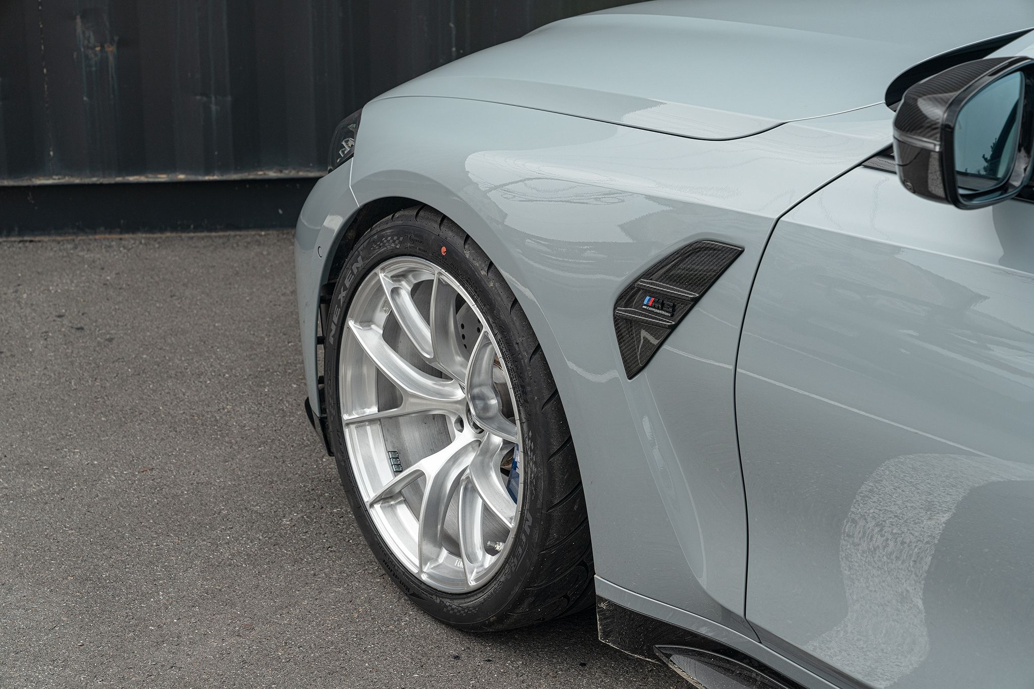 Grey BMW G80 M3 with 19" VS-5RS Apex wheels in Brushed Clear