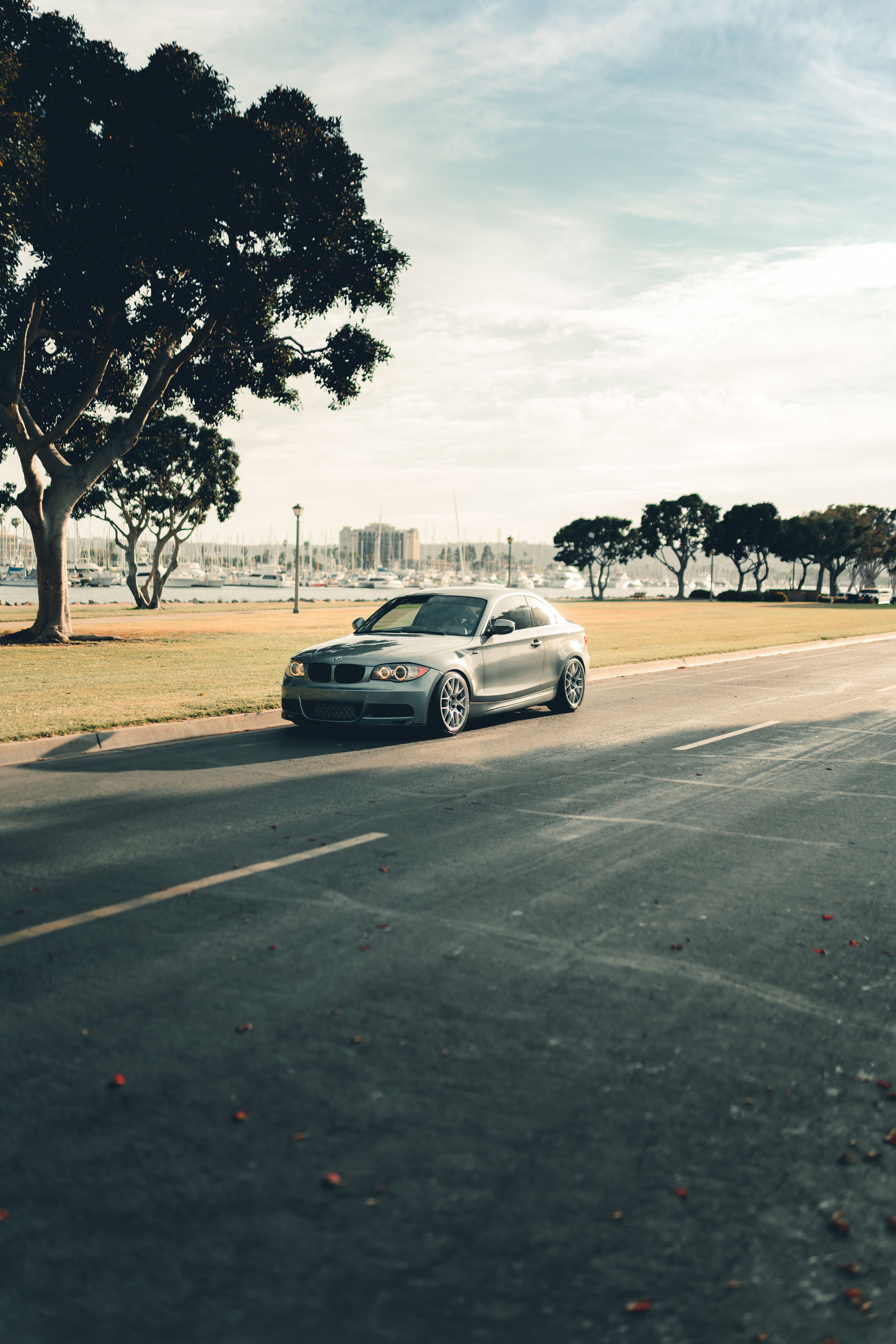 Grey BMW E82 Coupe 1 Series with 18" EC-7 Apex wheels in Race Silver